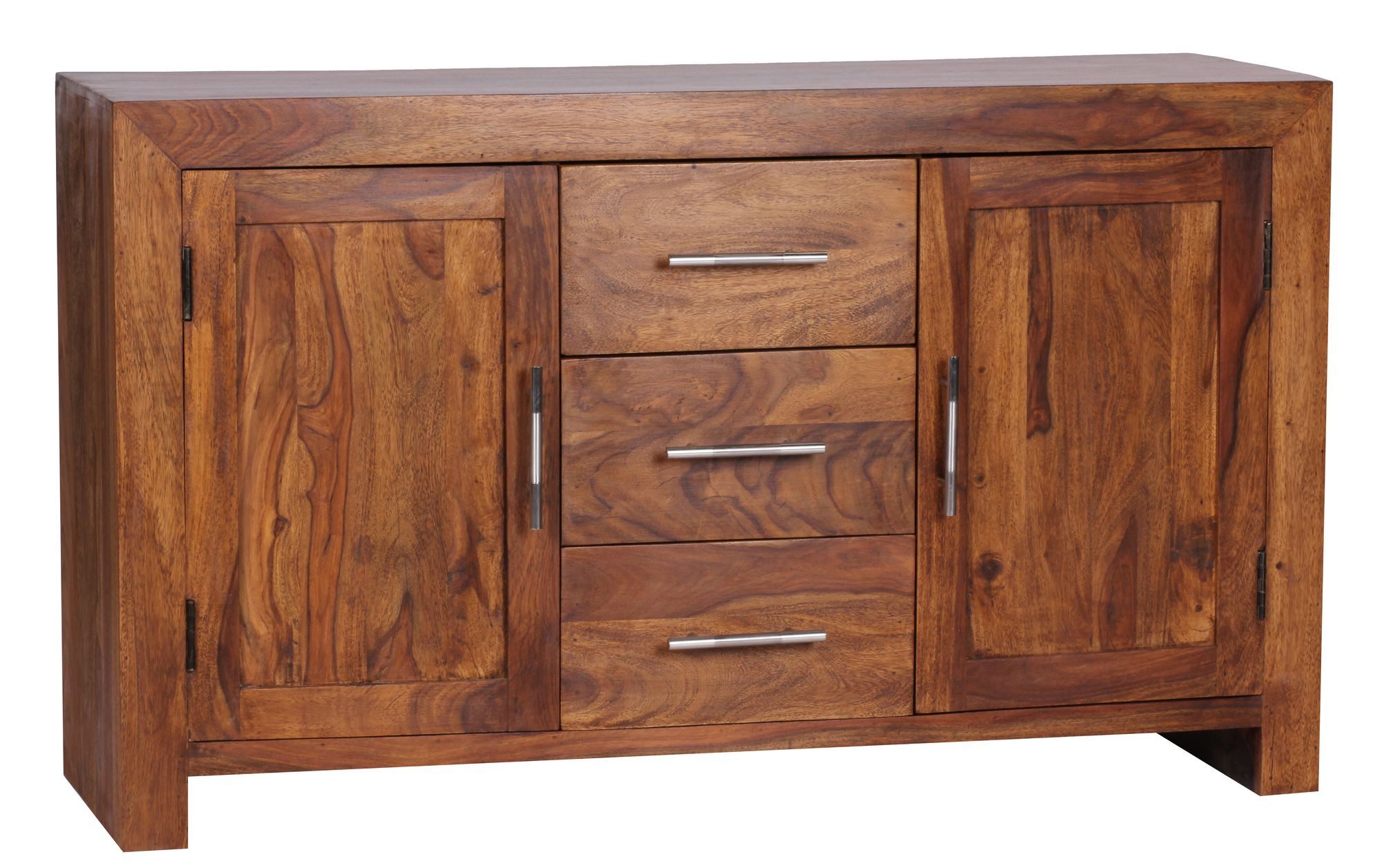 furnicato Sideboard Massivholz, Walnuss finish Kommode 118 cm 3 Schublade