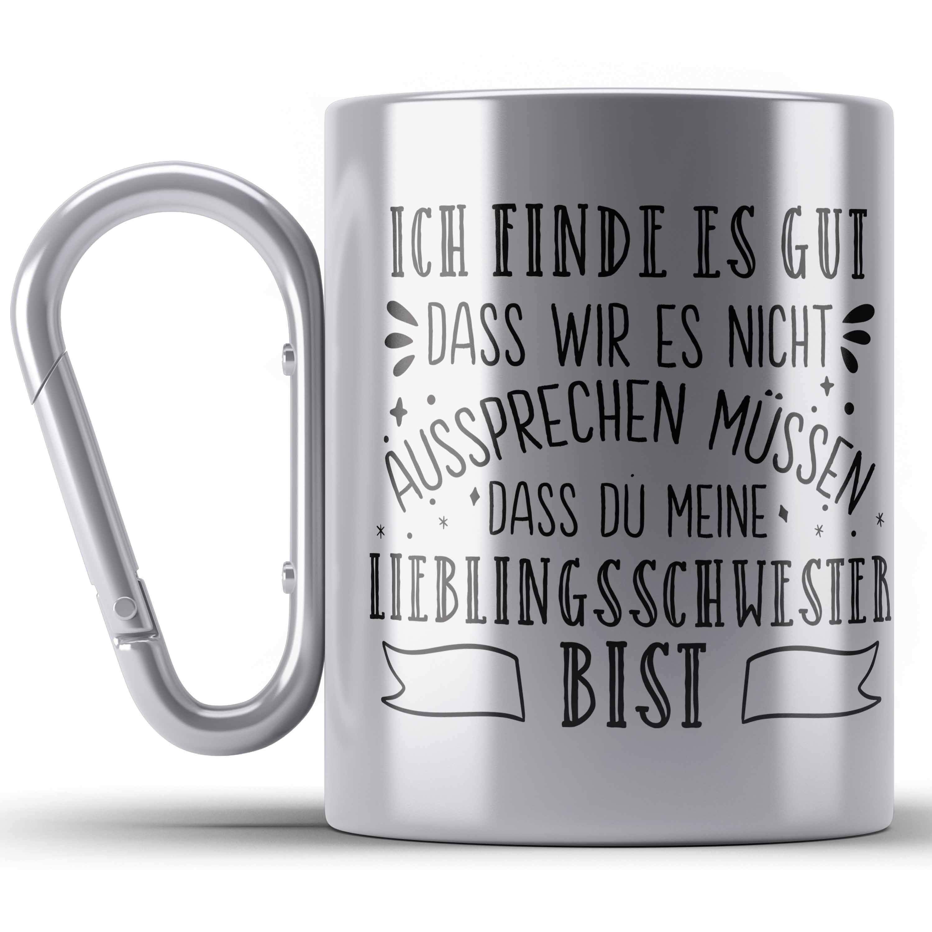 Trendation Thermotasse Lieblingsschwester Edelstahl Tasse Geschenk für Schwester Spruch Schwe Silber