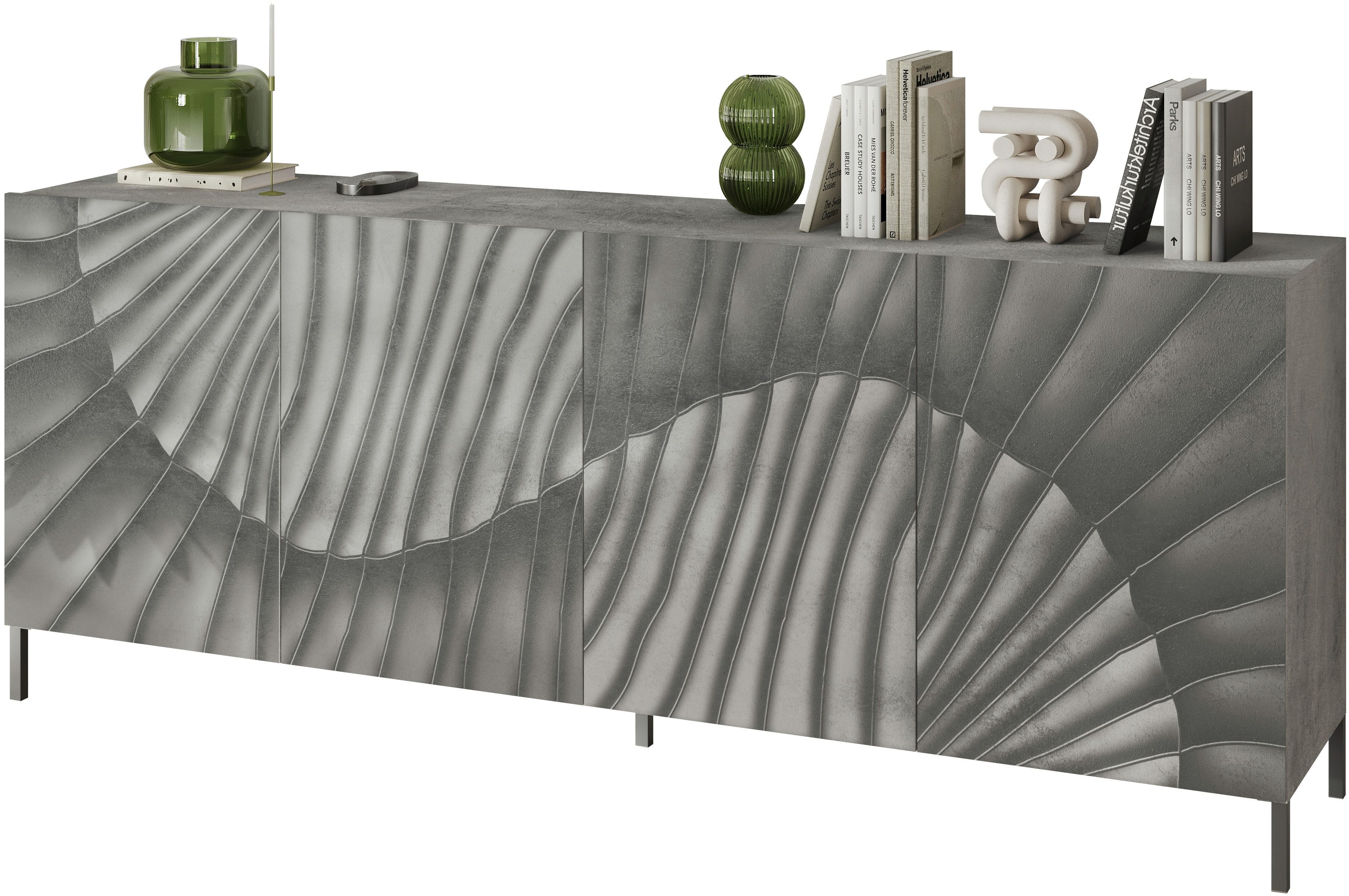 OTTO home Sideboard Snake, Kommode, Anrichte, Stauraummöbel Breite 241 cm, Siebdruck-Front, moderne Wohnmöbel, 4 Türen, viel Stauraum, stilvoll und funktional