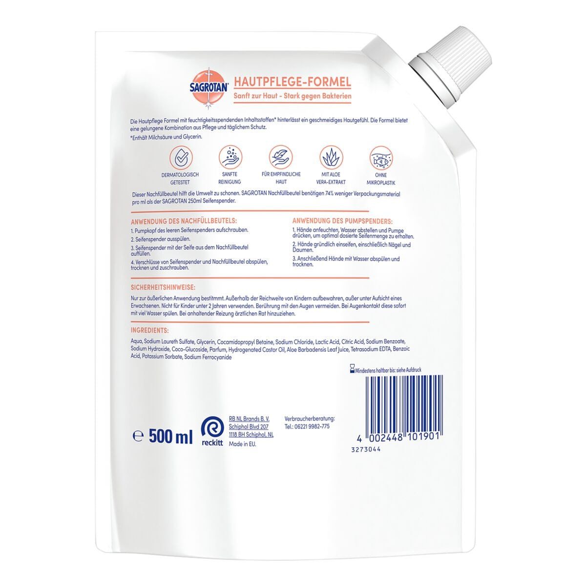SAGROTAN Flüssigseife Aloe Vera, 500 ml Nachfüllpack
