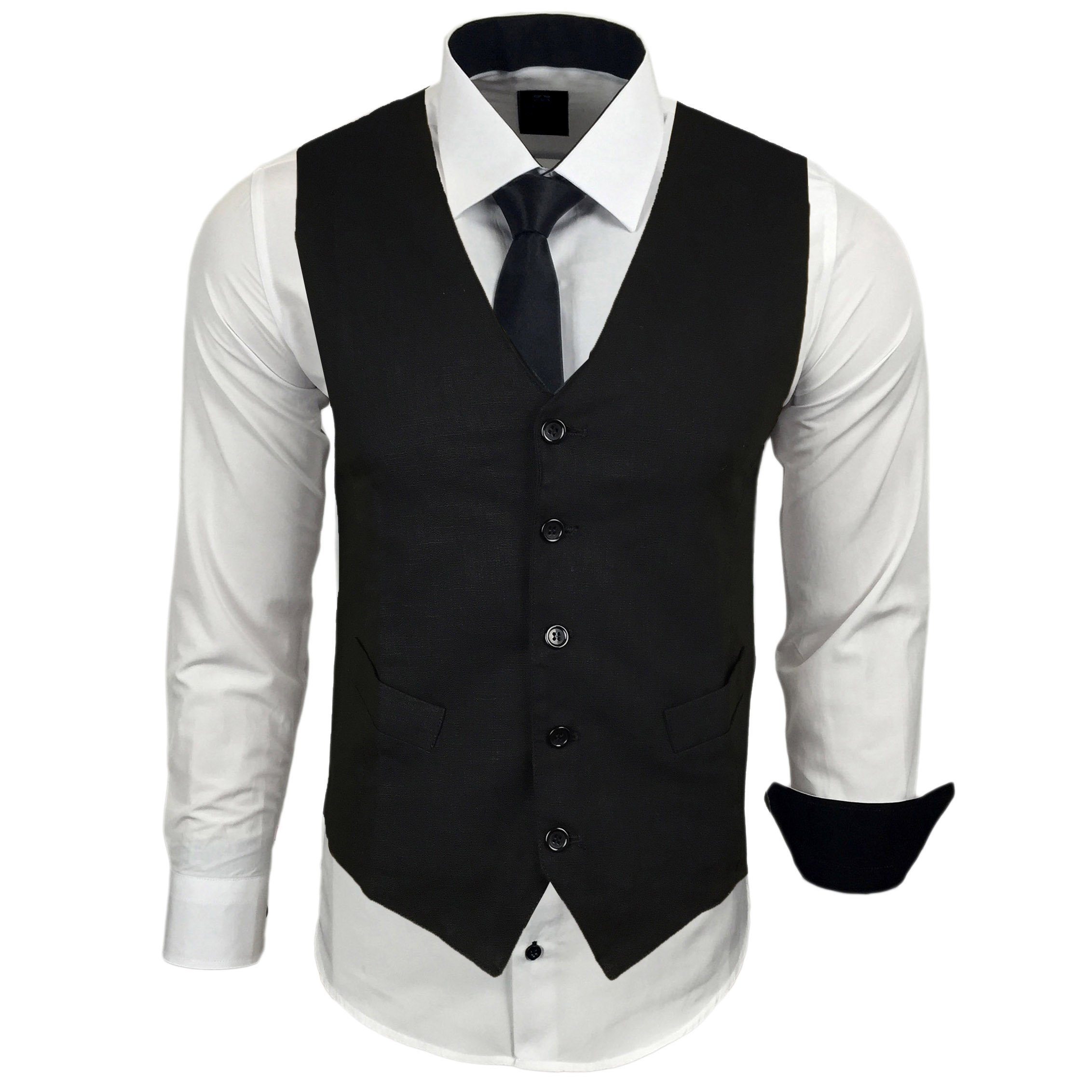 Baxboy Langarmhemd Baxboy Langarmhemd Herren-Hemd Slim-Fit Hemd + Weste + Krawatte SET
