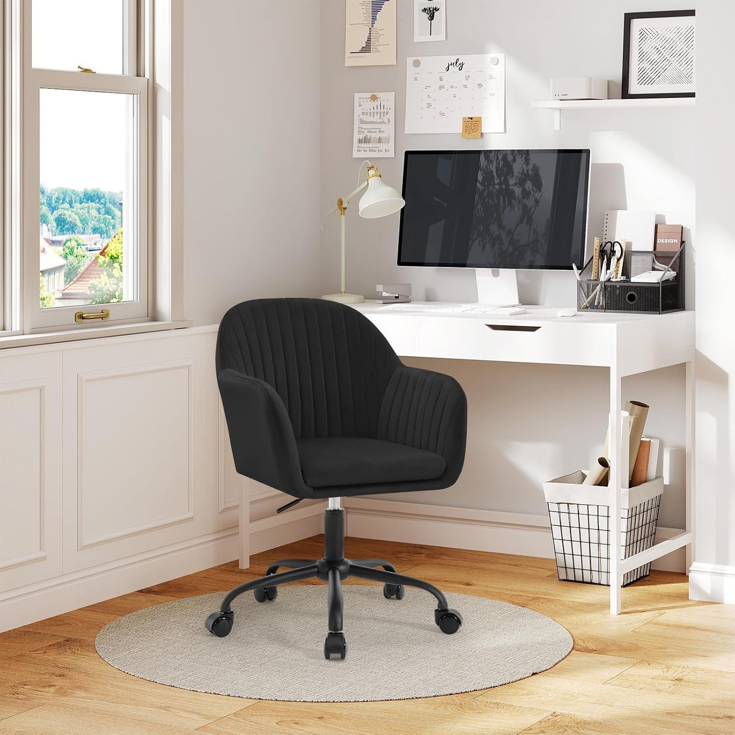Woltu Schreibtischstuhl, Homeoffice Stuhl mit Rollen, Schminkstuhl höhenverstellbar