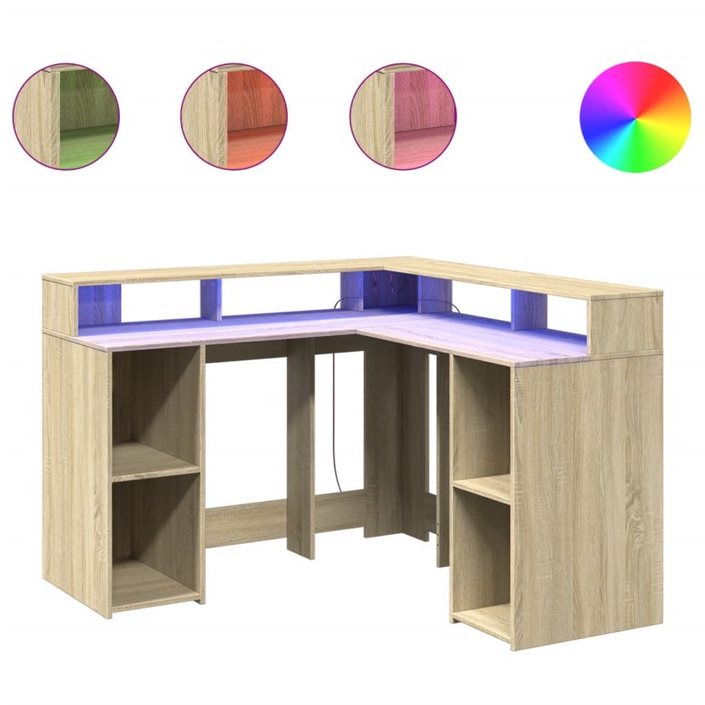 vidaXL Schreibtisch LED-Schreibtisch Sonoma-Eiche 130x130x91 cm günstig online kaufen