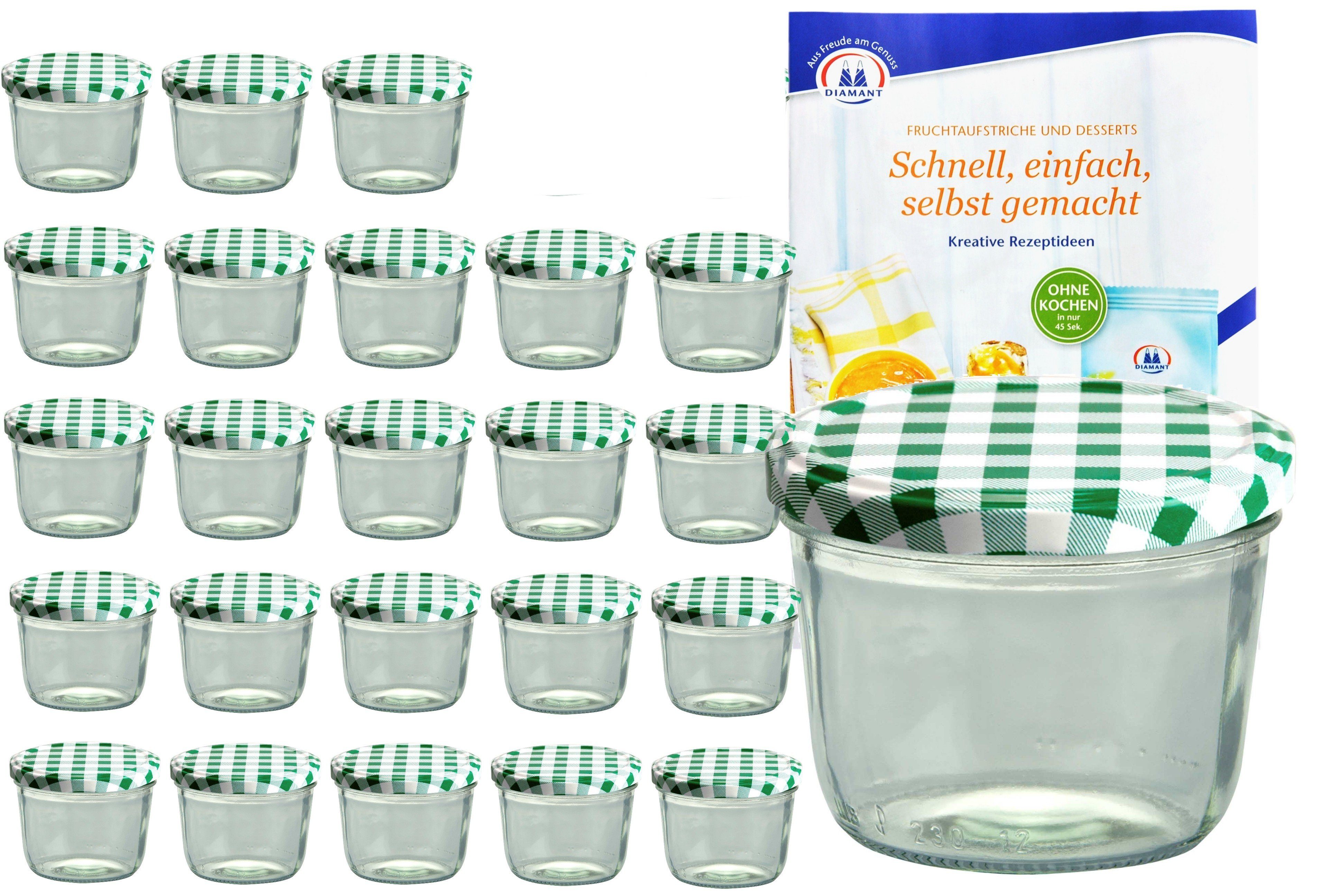 MamboCat Einmachglas 24er Set Sturzglas 230 ml To 82 grün karierter Deckel, Glas