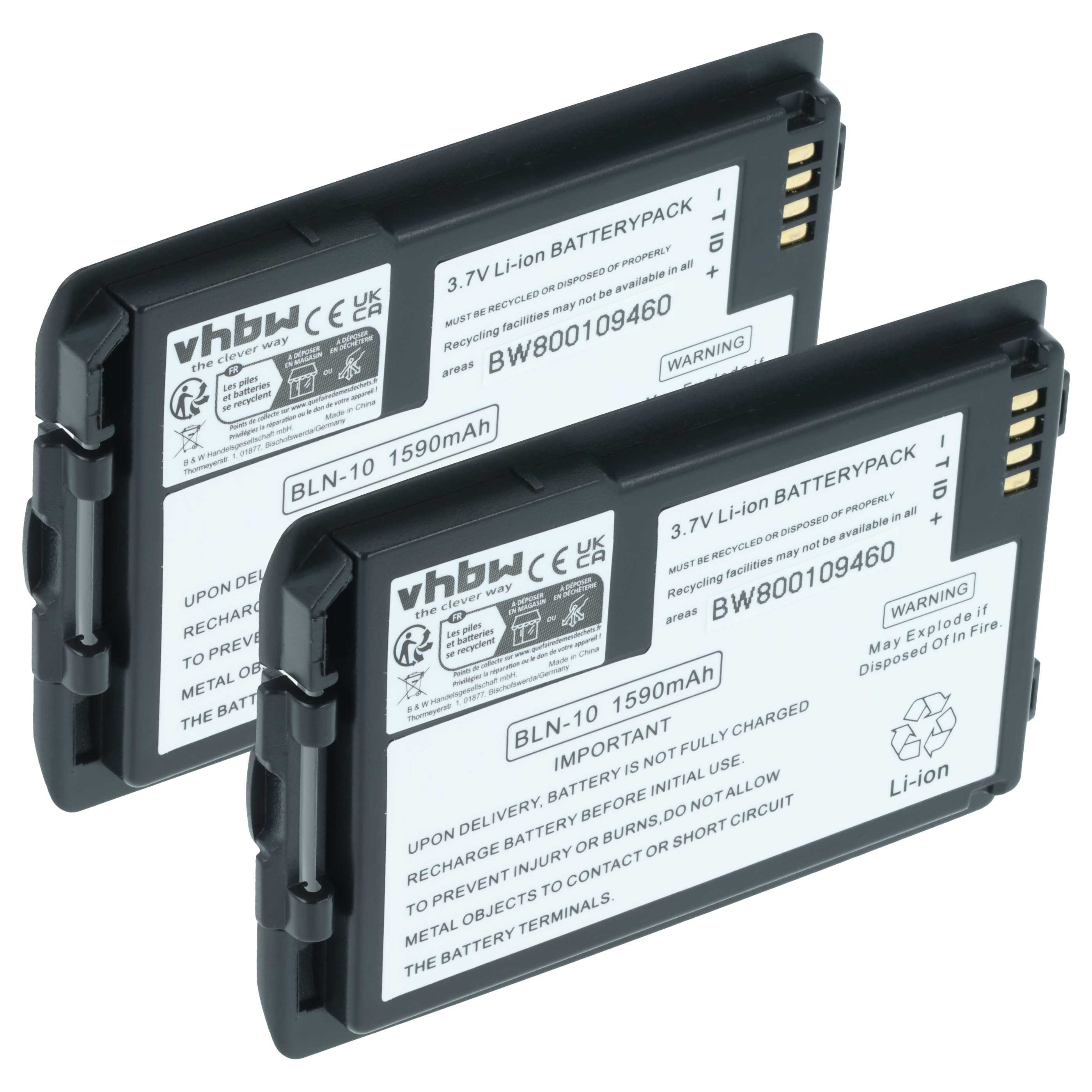 vhbw Akku Ersatz für EADS HT9980AA, BLN-10 für Funkgerät (1590 mAh, 3,7 V, Akku Akku Li-Ion 1590 mAh (3,7 V, 2 St), Leistungsfähige Austausch-Akkus für Ihr Funkgerät, Walkie-Talkie