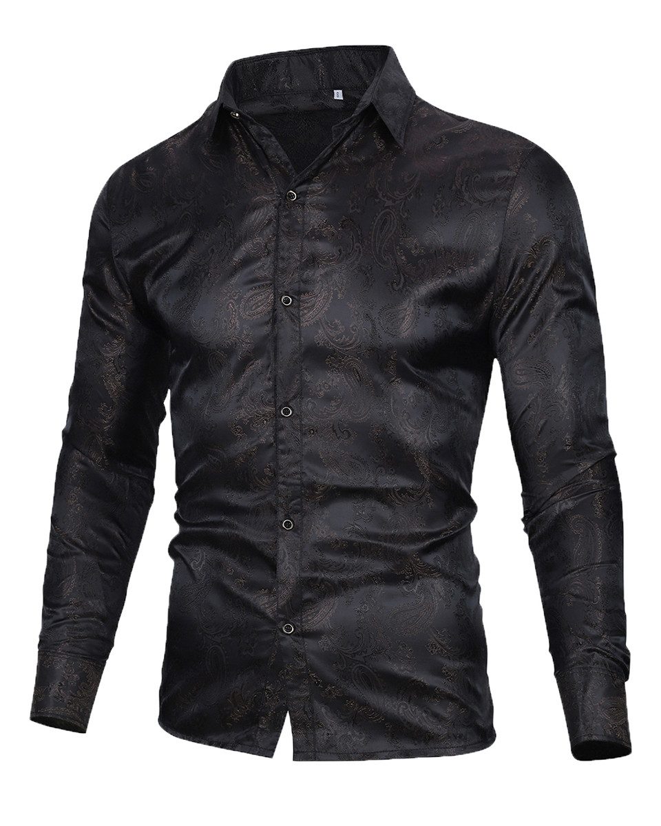 Allthemen Langarmhemd mit floralem Muster dünnes Freizeithemd Regular Fit