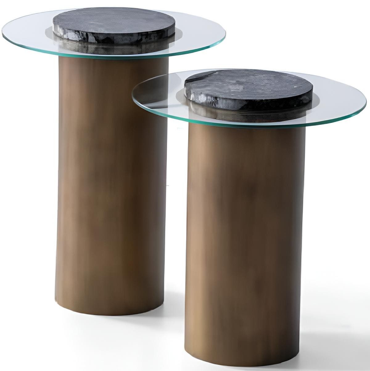 Xlmoebel Satztisch XLMOEBEL Beistelltische aus Marmor und Glas, rund, elegant (2er-Set, 2-St., 2er-Set), Made in Europa