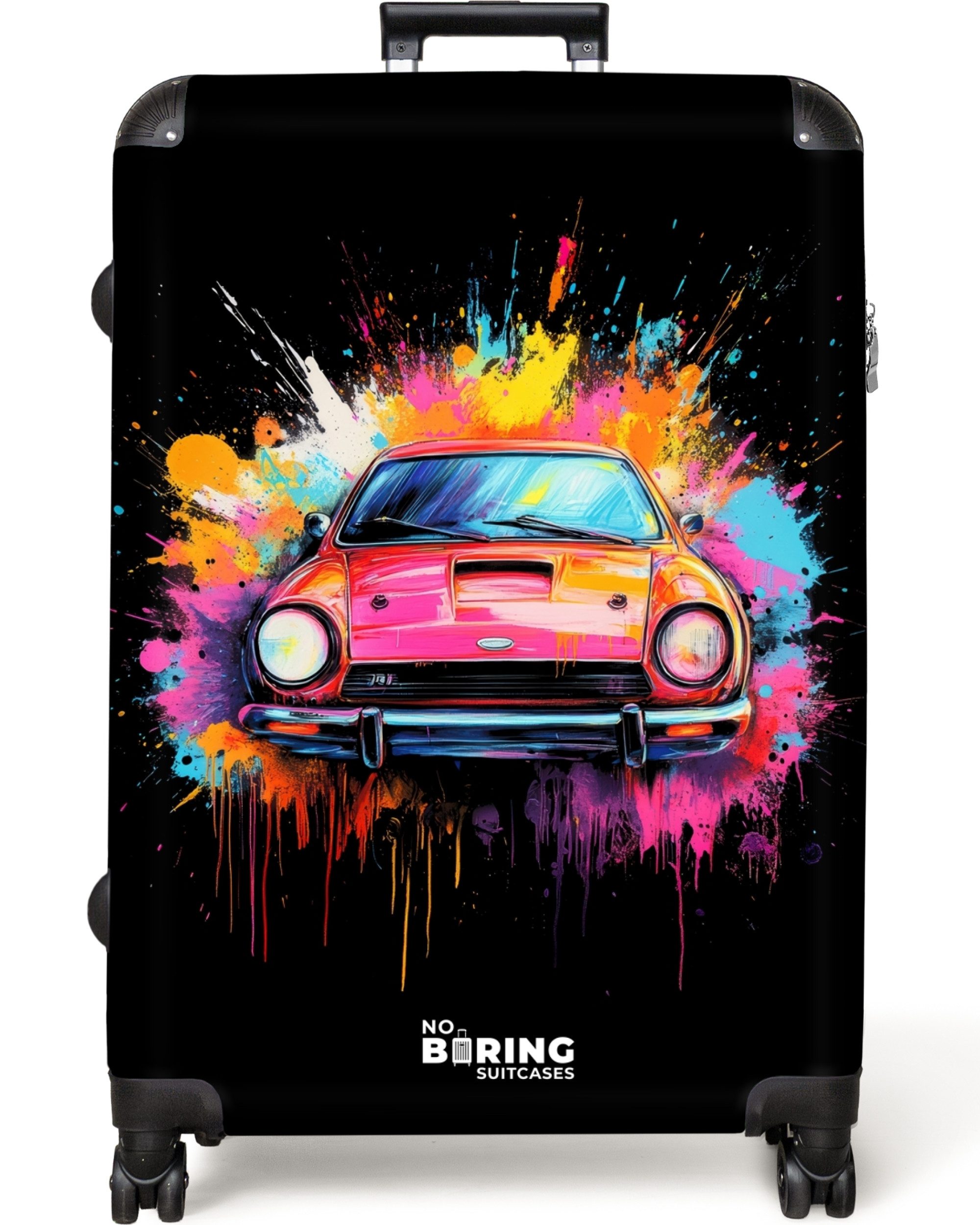 NoBoringSuitcases.com© Hartschalen-Trolley Rosa Auto mit bunter günstig online kaufen