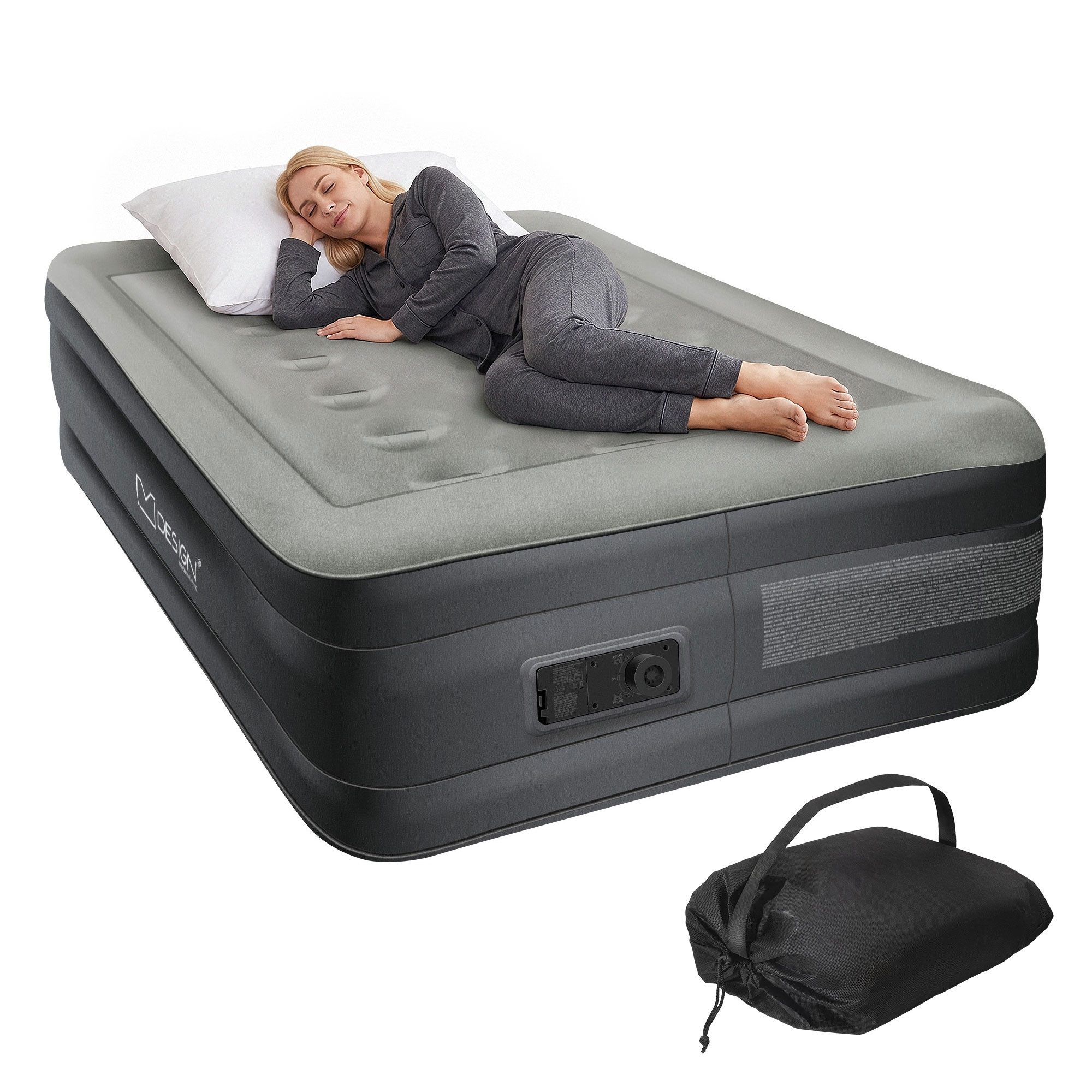 ML-DESIGN Luftbett Luftmatratze aus Flockvelours mit elektrischer Luftpumpe Matratze, (selbstaufblasend), Gästebett Grau 196x97x47cm Wasserabweisend Einzelbett mit Tragebeutel
