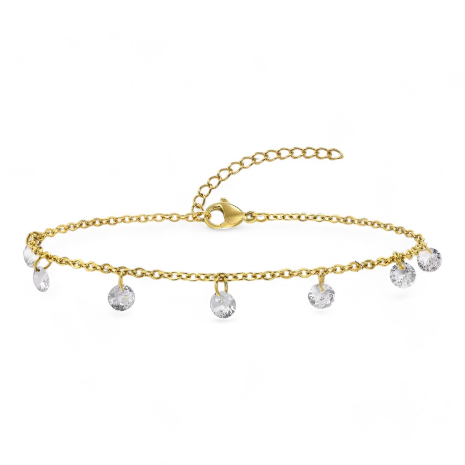 Eyecatcher Fußkette Vergoldetes Edelstahl-Fußkettchen mit Diamantschliff-Zirkonia größenve (kein Set, kein Set)