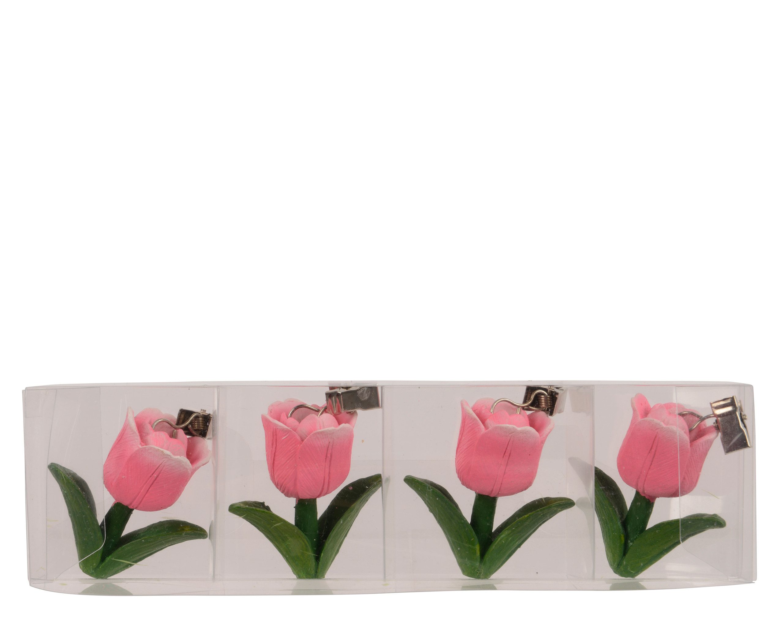 Decoris season decorations Tischtuchklammer, Tischdeckenbeschwerer Tulpe 6x5x3cm Keramik 4er Set Rosa / Grün