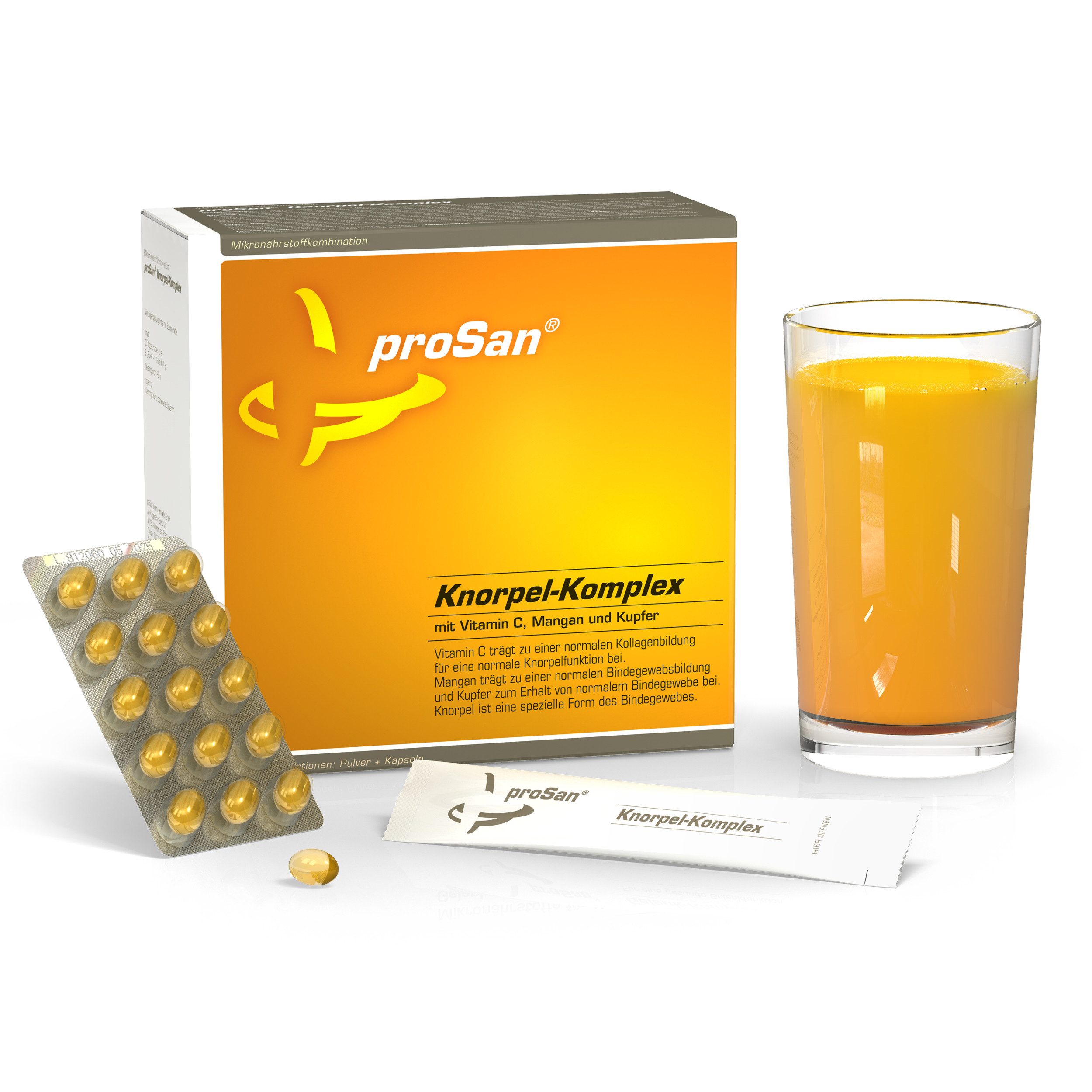 Knorpel-Komplex, Kollagen, Hyaluronsäure, Glucosamin & Chondroitin, Pulver+Kapseln
