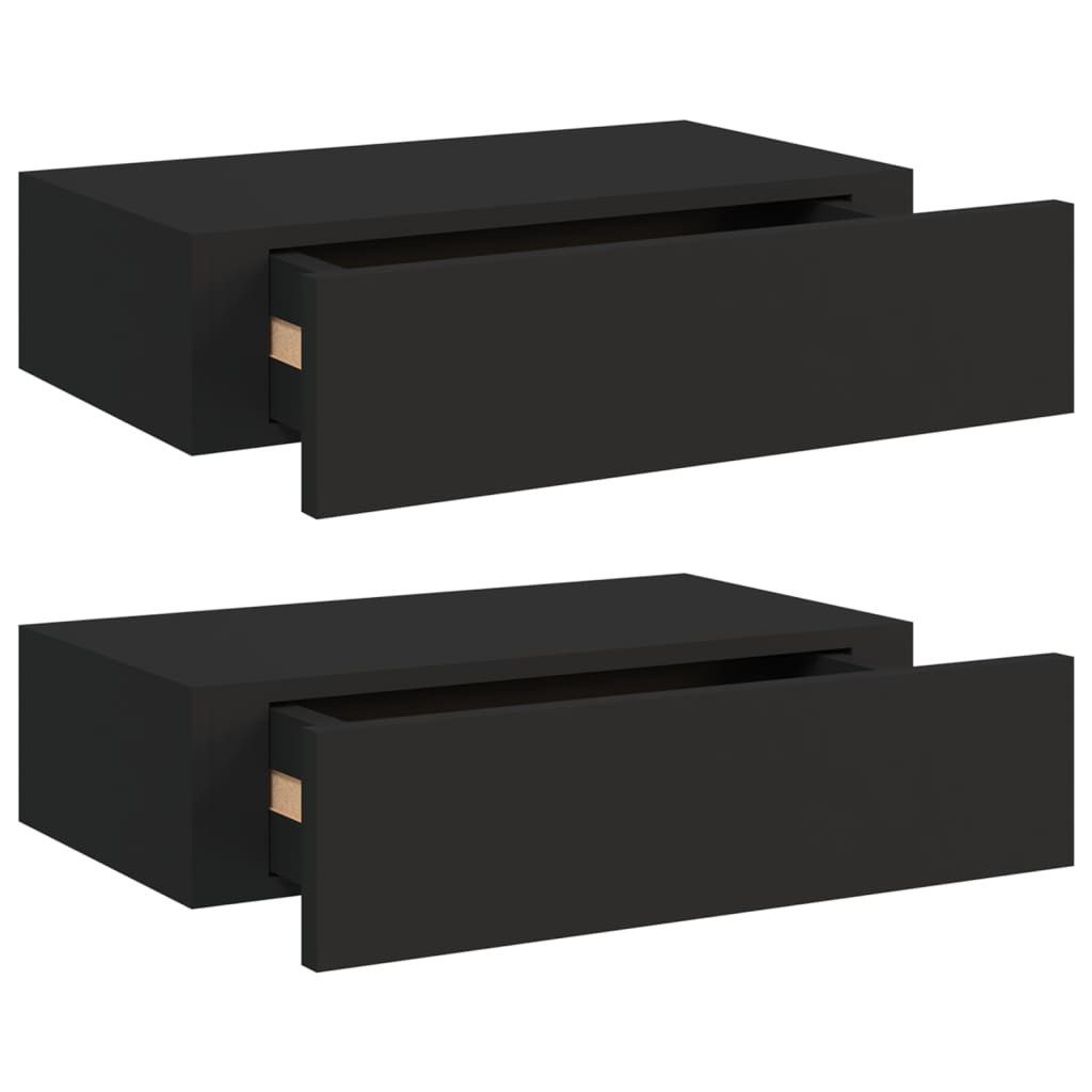 vidaXL Wandregal, Regale mit Schubladen 2 Stk. Schwarz 40x23,5x10 cm MDF