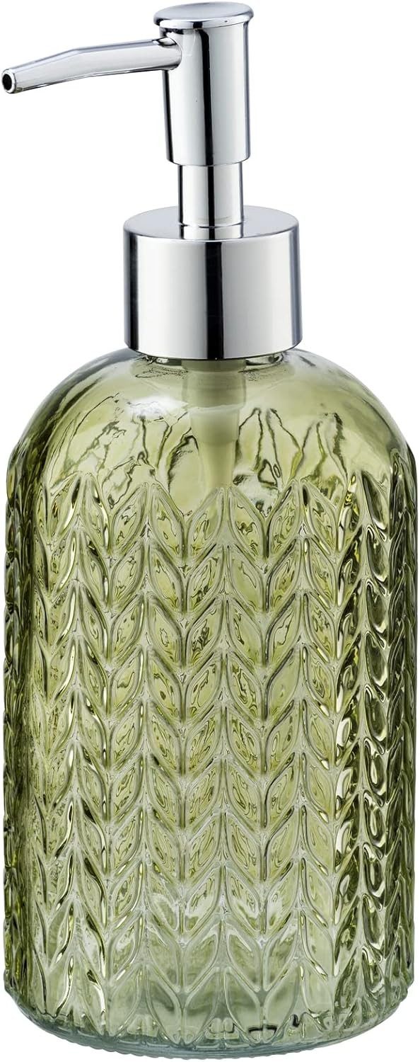 WENKO Seifenspender Vetro, (aus Glas), 400 ml, rund mit Reliefmuster, grün