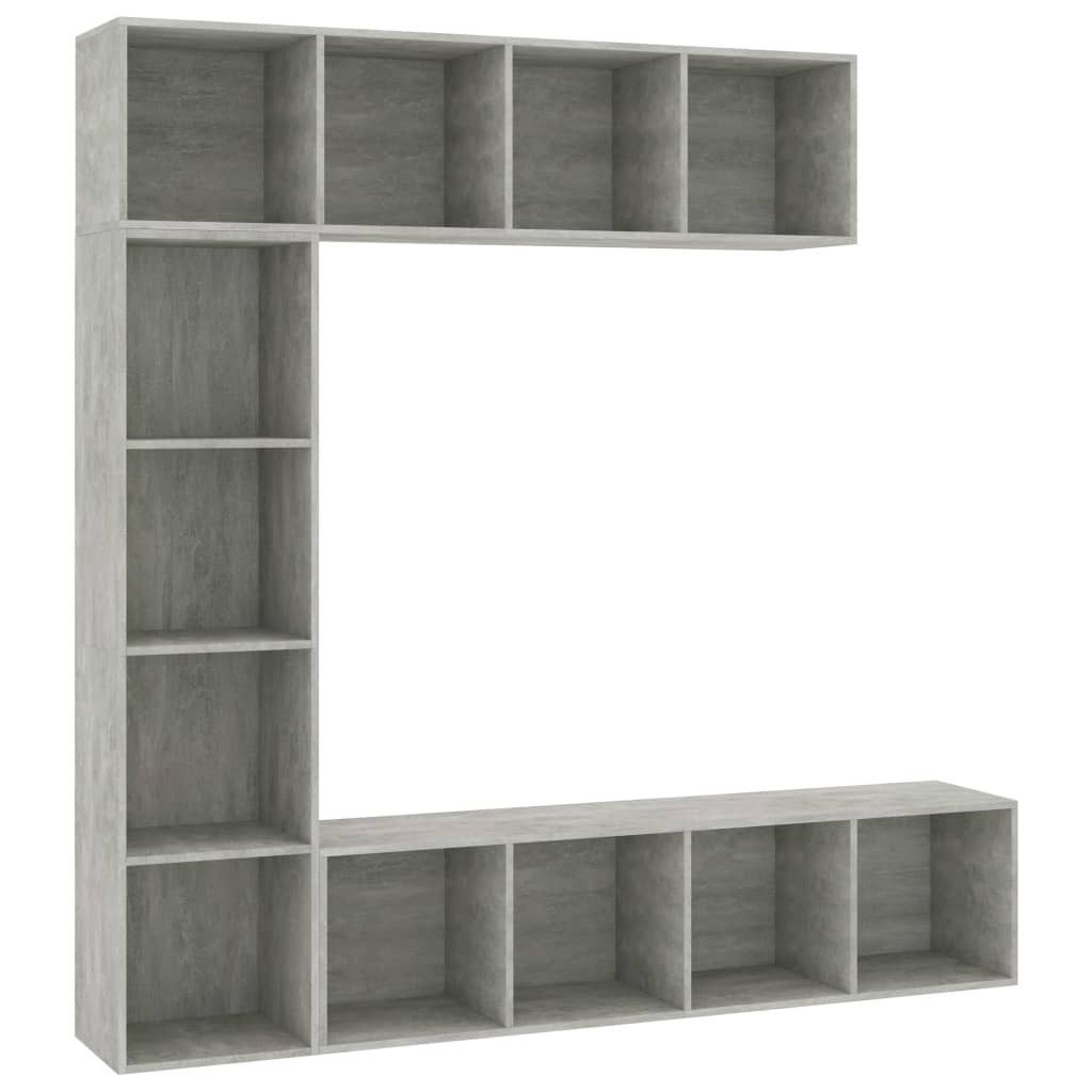 vidaXL Bücherregal 3-tlg. Bücher-/TV-Schrank Set Betongrau 180x30x180 cm, 3-tlg.