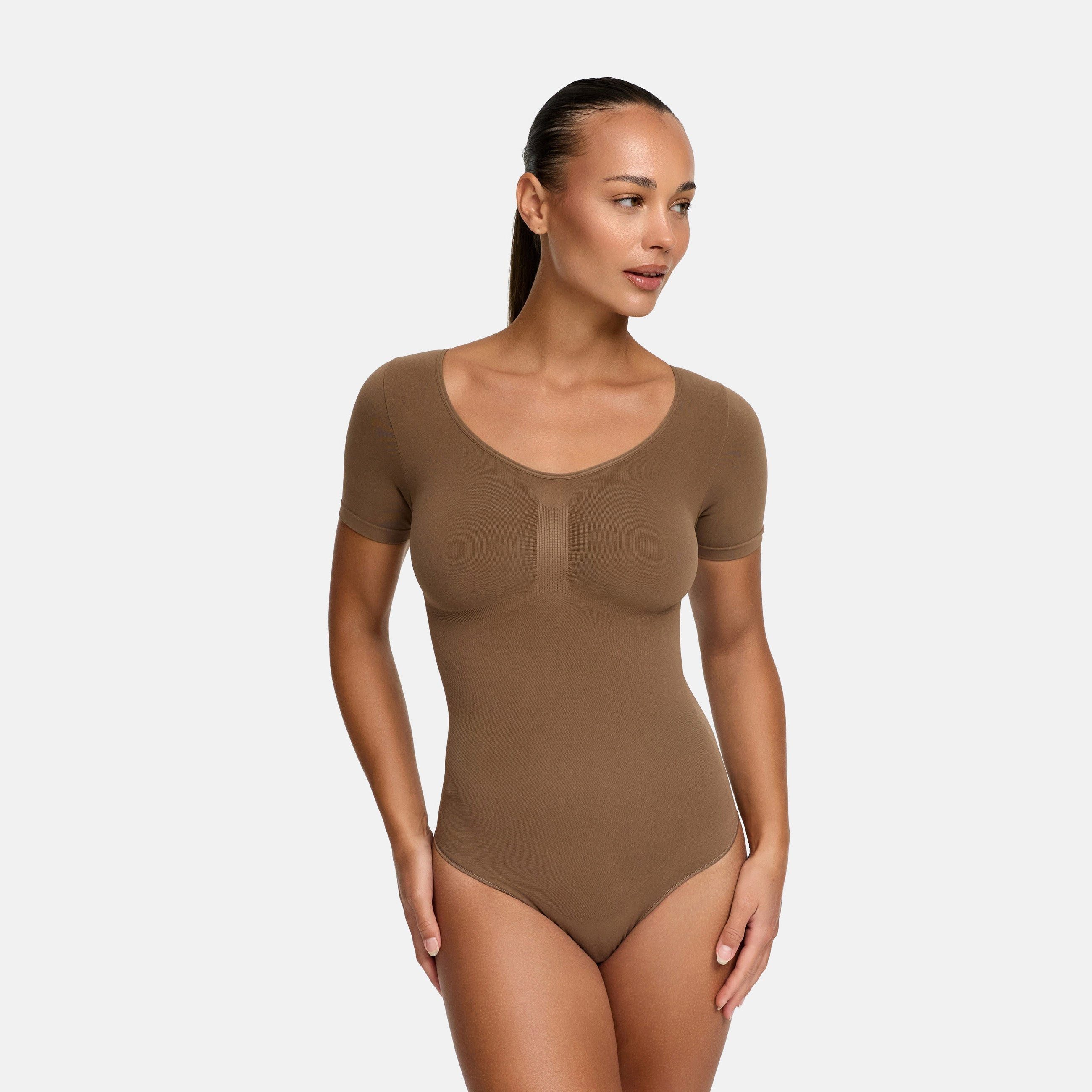 Shaping-Body T-Shirt Bodysuit Sculpting Shapewear mit Slip-Caramel-4XL