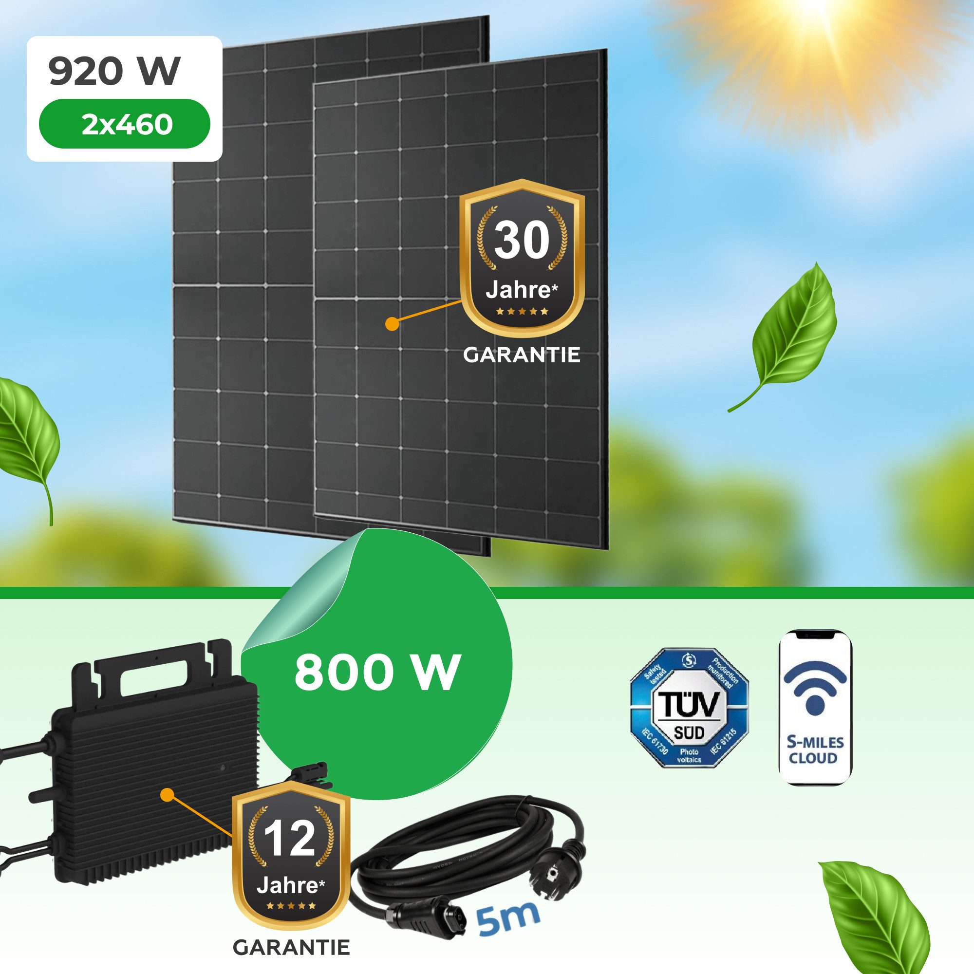 Paket.ag Balkonkraftwerk 920-Watt Bifaziales Modul mit Hoymiles HMS-800 Wechselrichter, (1-St), 2 MPP-Tracker für optimale Ausbeute