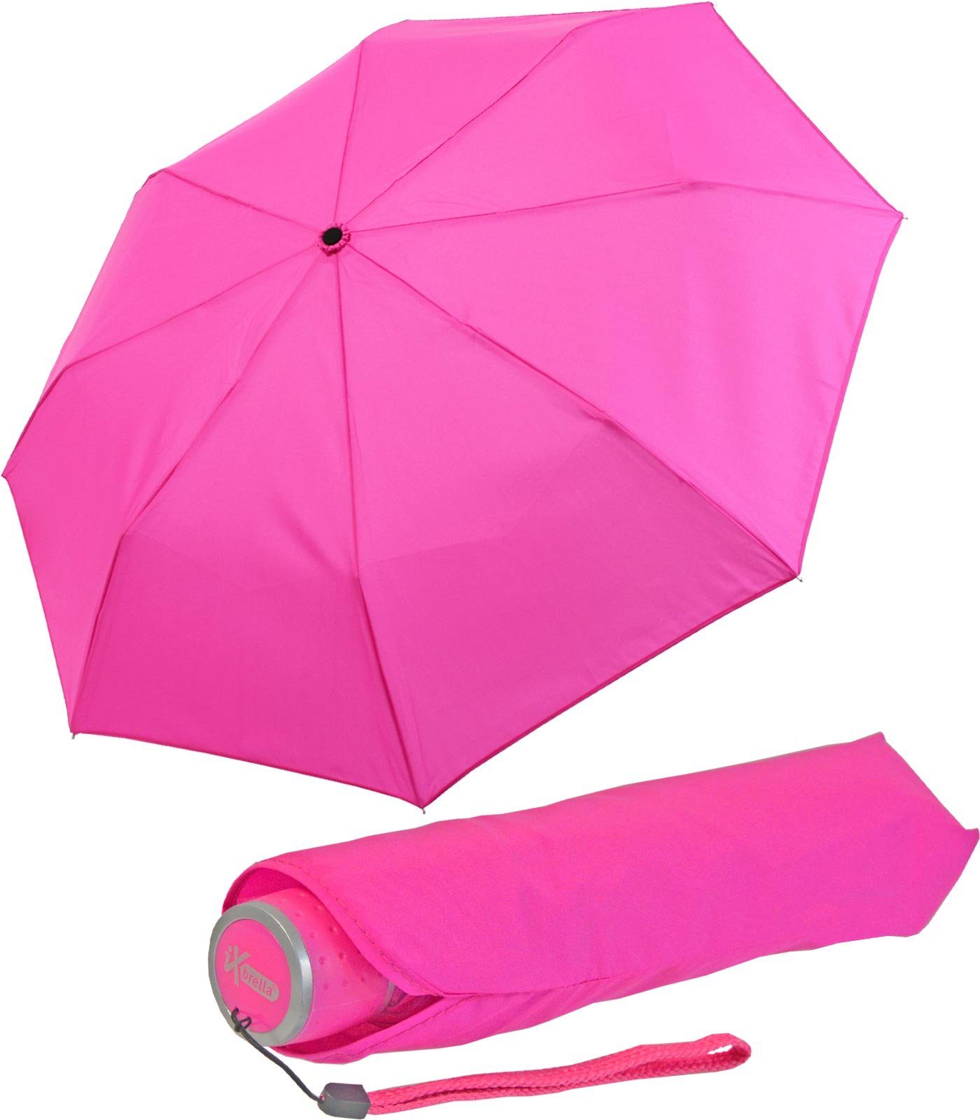 - - neon-pink Taschenregenschirm extra Ultra mit Dach Light farbenfroh iX-brella leicht, Mini großem