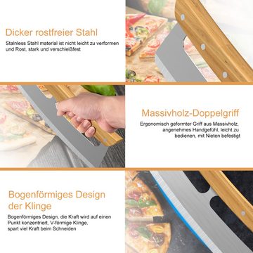 IBETTER Pizzaschneider Pizzamesser Pizzaschneider und Pizzaspachtel aus Edelstahl, Mit Bambusgriff und Klingenschutz,Perforiertes Design zum Aufhängen