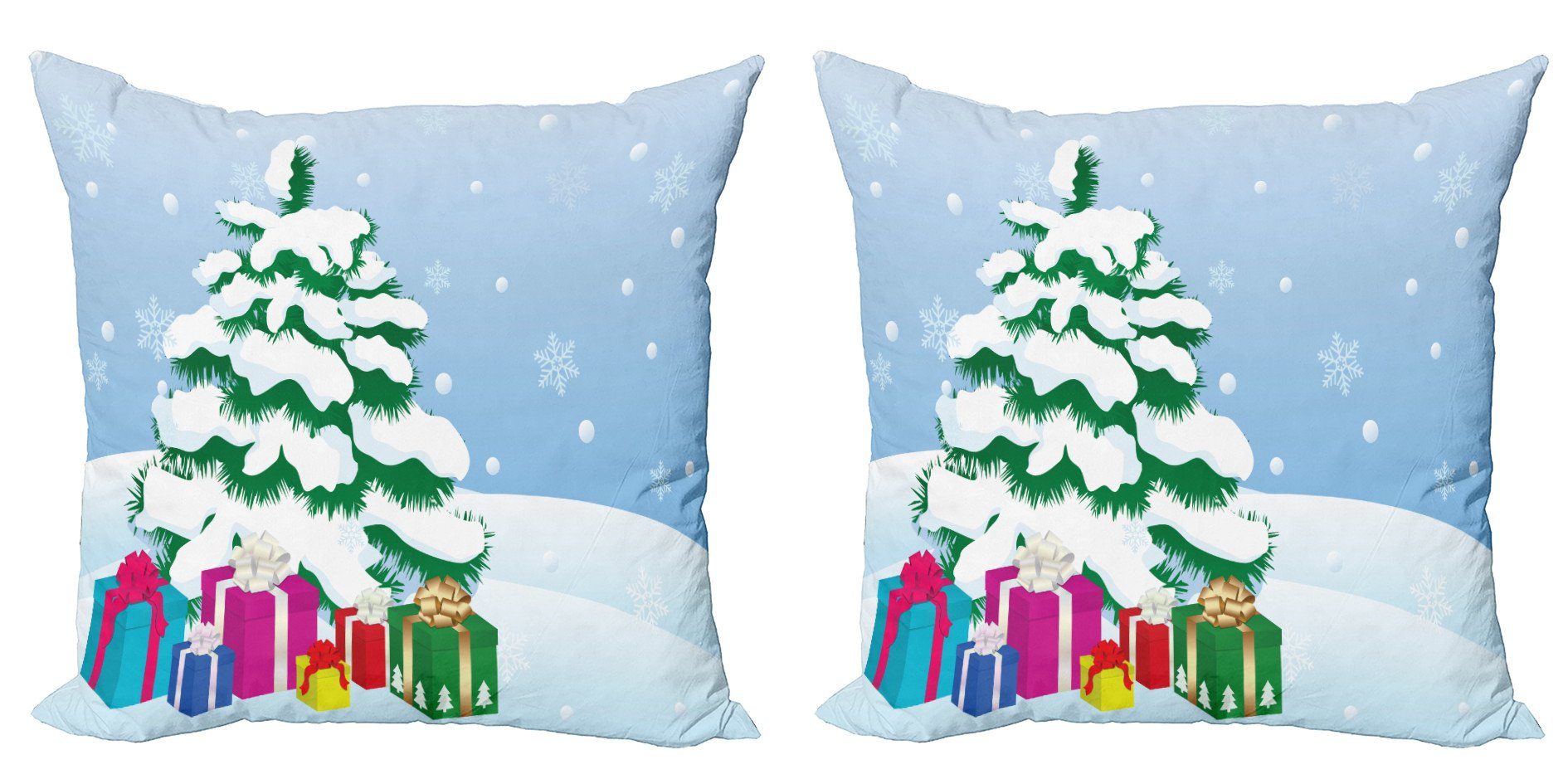 Kissenbezüge Modern Accent Doppelseitiger Digitaldruck, Abakuhaus (2 Stück), Snowy-Bäume Geschenke unter einem Baum