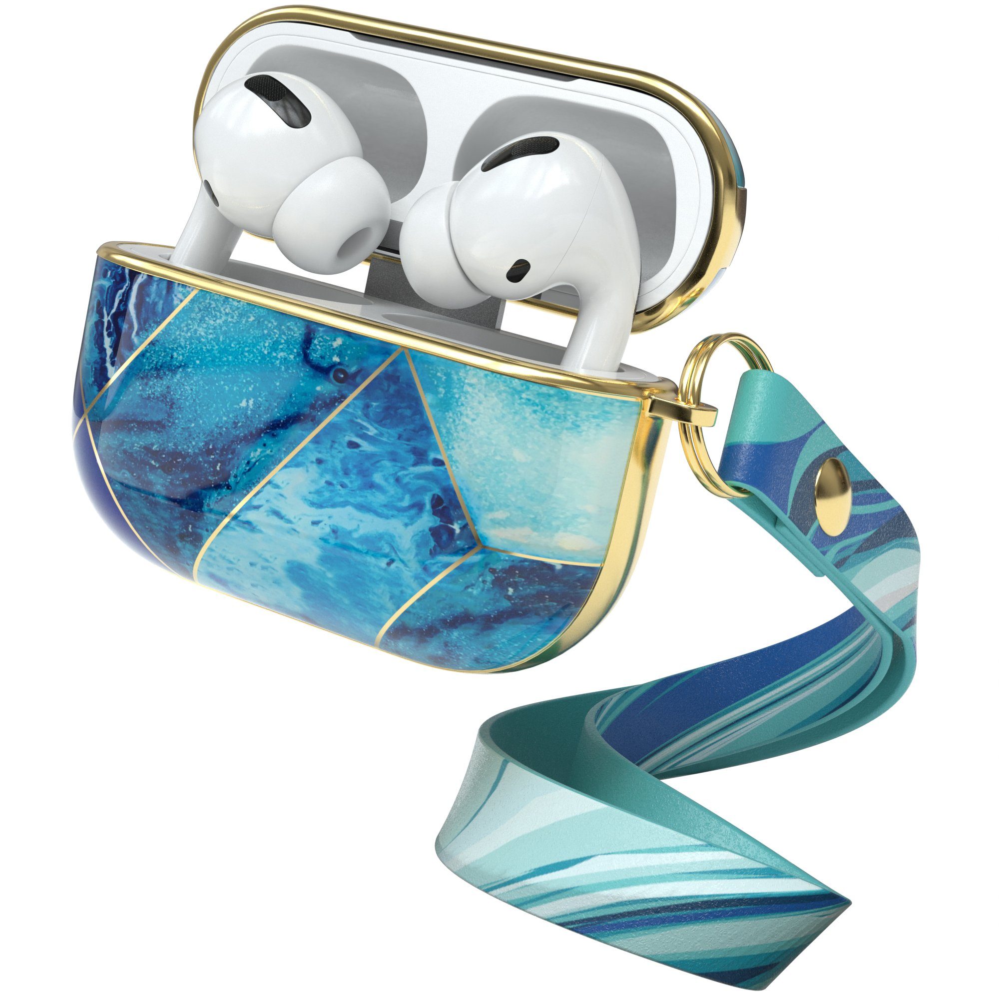 EAZY CASE Kopfhörer-Schutzhülle IMD Motiv Case kompatibel mit Apple AirPods Pro, Kratzschutz für Airpods Pro Lade Case Rutschfestes Etui Blau / Gold