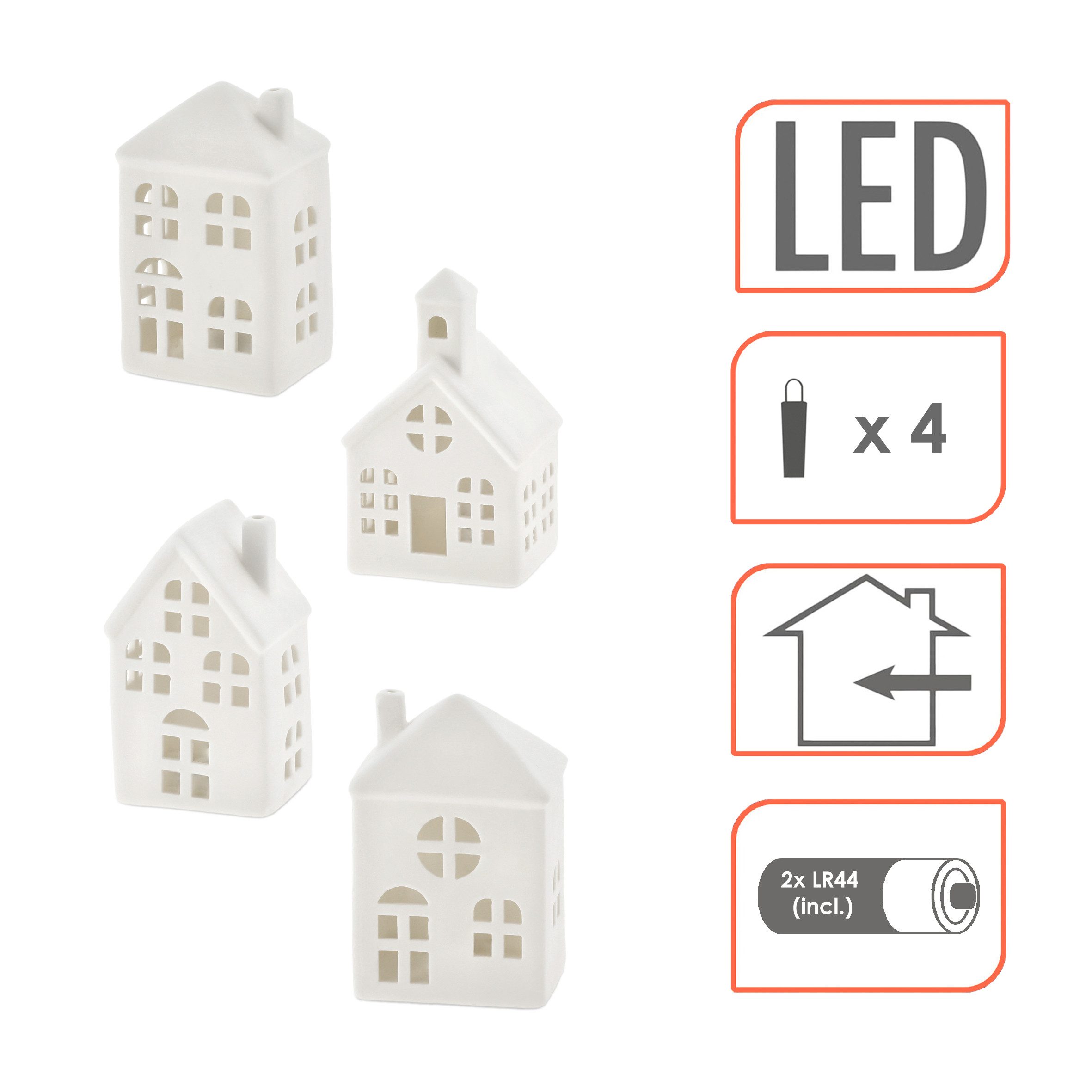 Spetebo LED Dekoobjekt LED Keramik Haus weiß, AN / AUS, LED fest integriert, warm weiß, Deko Weihnachtsdorf mit Beleuchtung in warm weiß – Bild 3 von 4