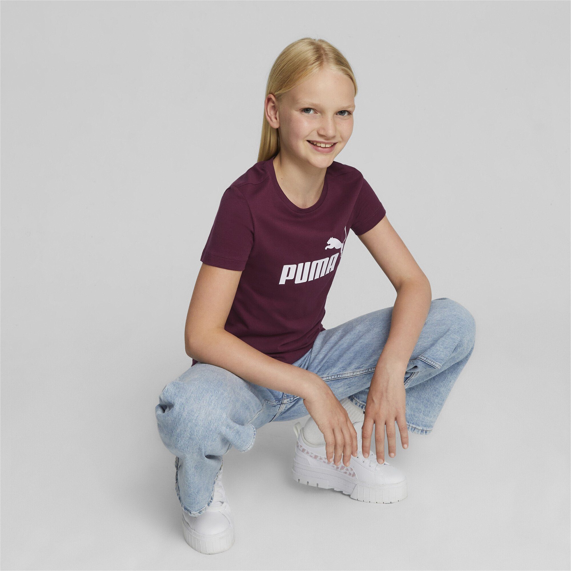 PUMA T-Shirt Essentials T-Shirt mit Mädchen Red Jasper Logo Dark