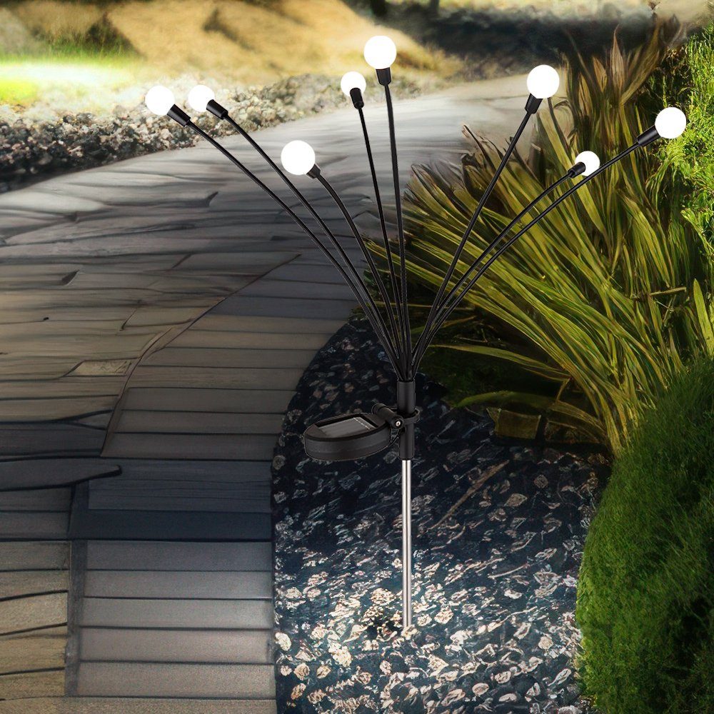 GLOBO LIGHTING LED Solarleuchte, LED-Leuchtmittel fest verbaut, Warmweiß, Solarlampe Gartendeko Außenleuchte Erdspieß LED 8 flammig 2er Set