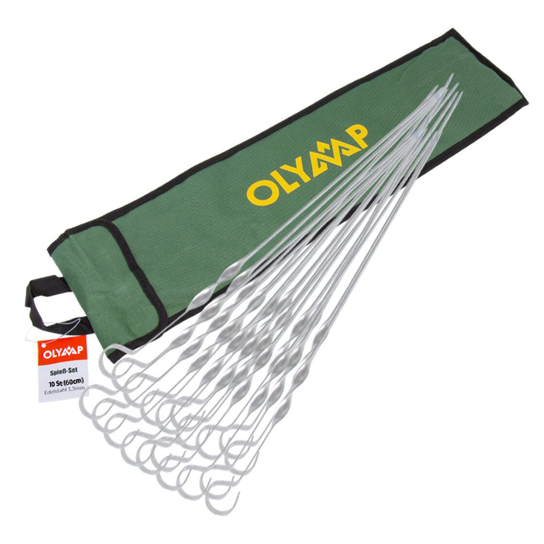 Olymp Handels GmbH Schaschlikspieße Schaschlik Spieße Edelstahl 10 Stück 60 cm mit Tasche Mangal Grill