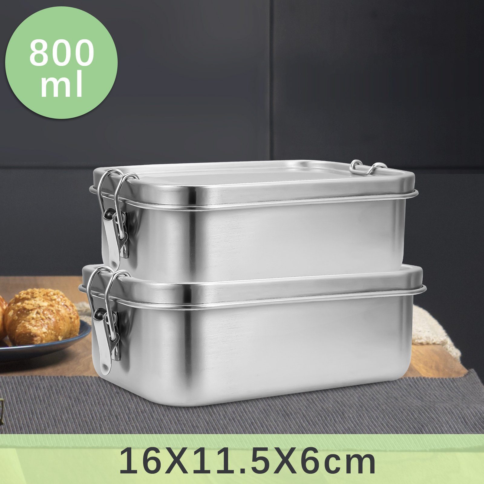 Gimisgu Lunchbox 800-1400ml Edelstahl 2X800ml Lunchbox Dicht Silber Thermo edelstahl Brotdose Büro