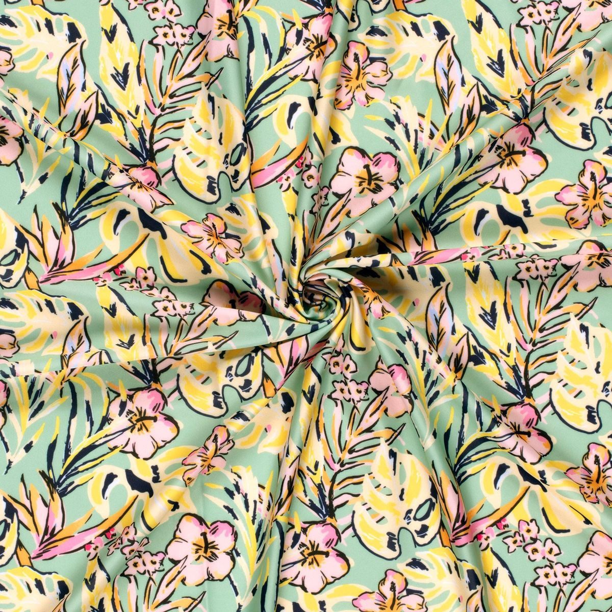 SCHÖNER LEBEN. Stoff Badeanzugstoff Meterware UPF 50 recycelt Blumen Blätter bunt 1,50m, aus recyceltem Material