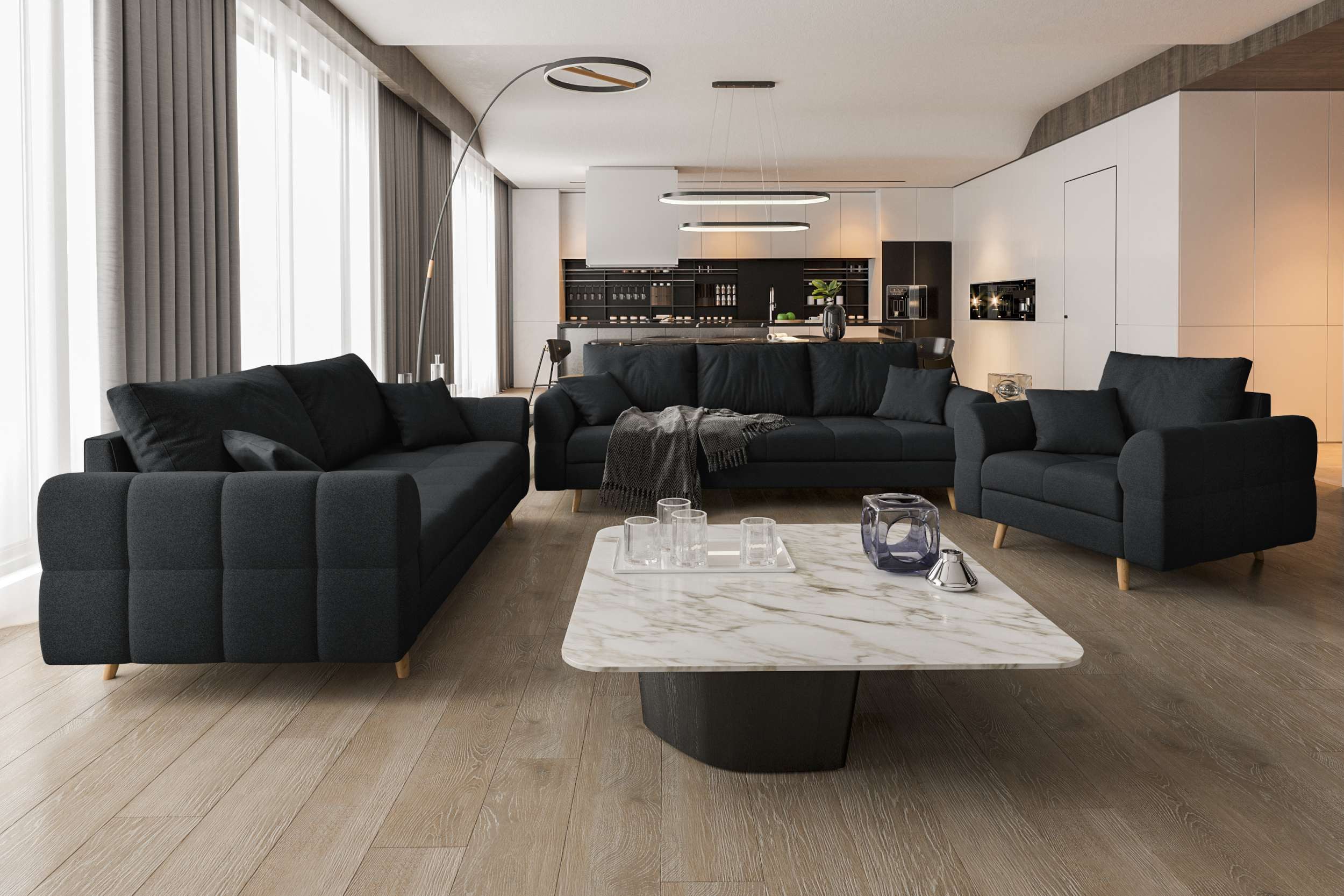 99rooms Polstergarnitur Bello, (Couchgarnitur, Set (3-tlg), bestehend aus 3-Sitzer Sofa, 2-Sitzer Sofa, Sessel, mit Rundumbezug