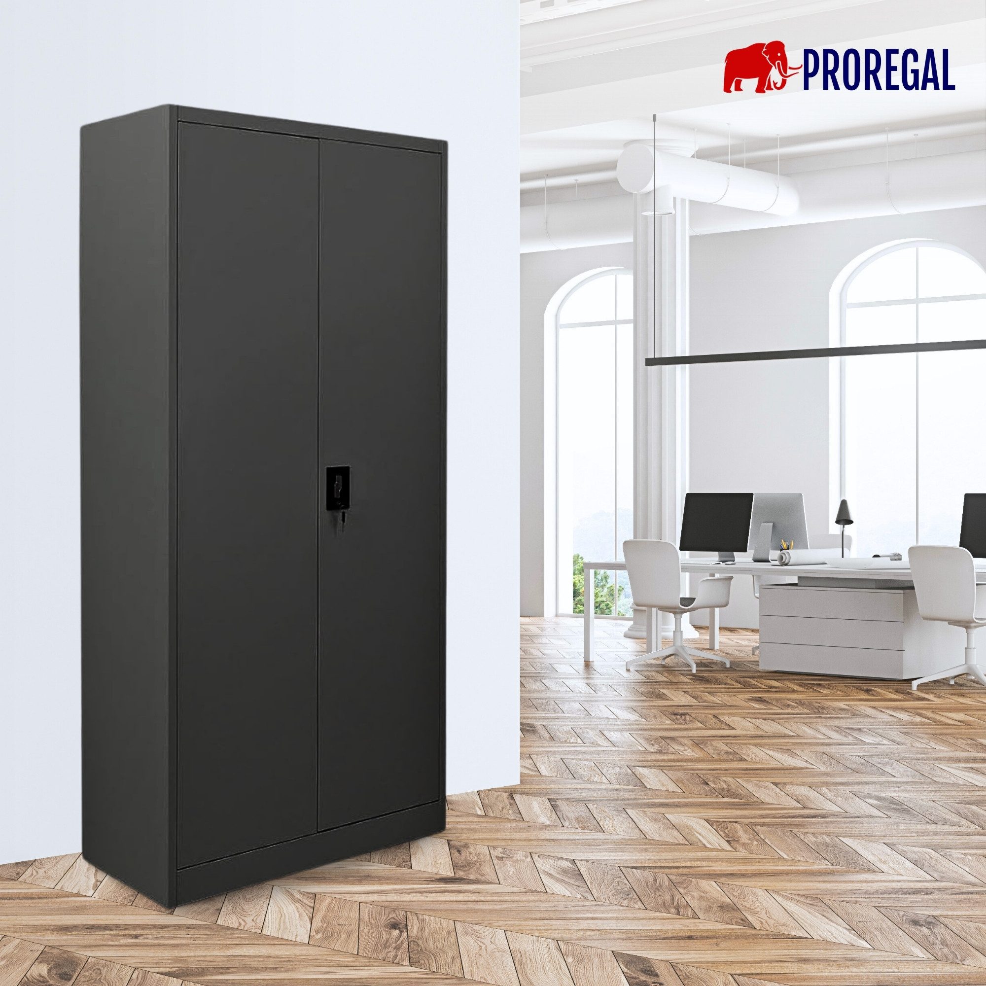 PROREGAL® Mehrzweckschrank Abschließbarer Flügeltürenschrank ELEPHANT mit 2 Türen Flügeltürenschrank Mehrzweckschrank Abschließbar aus Stahl – Bild 2 von 5