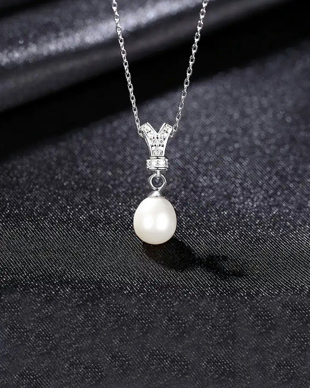 Damen Verpackung), Perlenanhänger - Kristall Silber weiß Perle CLIFFORD 'Veronica' DANIEL (inkl. Silberkette 925 größenverstellbare Halskette und Perlenkette 40cm Anhänger 45cm