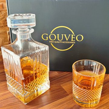 gouveo Karaffe Whiskykaraffe mit 4 Gläser - Whisky-Set aus hochwertigem Glas