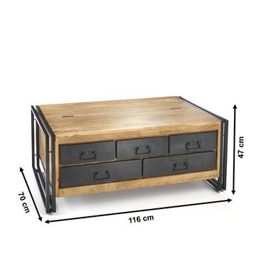 Kobolo Beistelltisch Wohnzimmertisch Tisch Mangoholz Aufbewahrungsfach (schwarz und natur, 1-St)