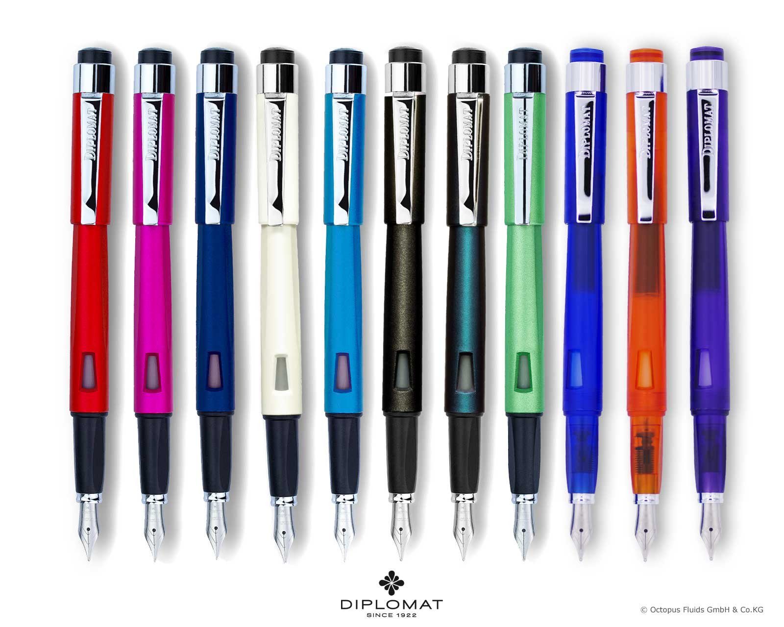 DIPLOMAT Füllhalter Diplomat Magnum John Doe mit Schreibtinte Tintenkonverter Stärke M, (Spar-Set mit Tintenkonverter und Schreibtinte Königsblau von Octopus Fluids), MADE IN GERMANY