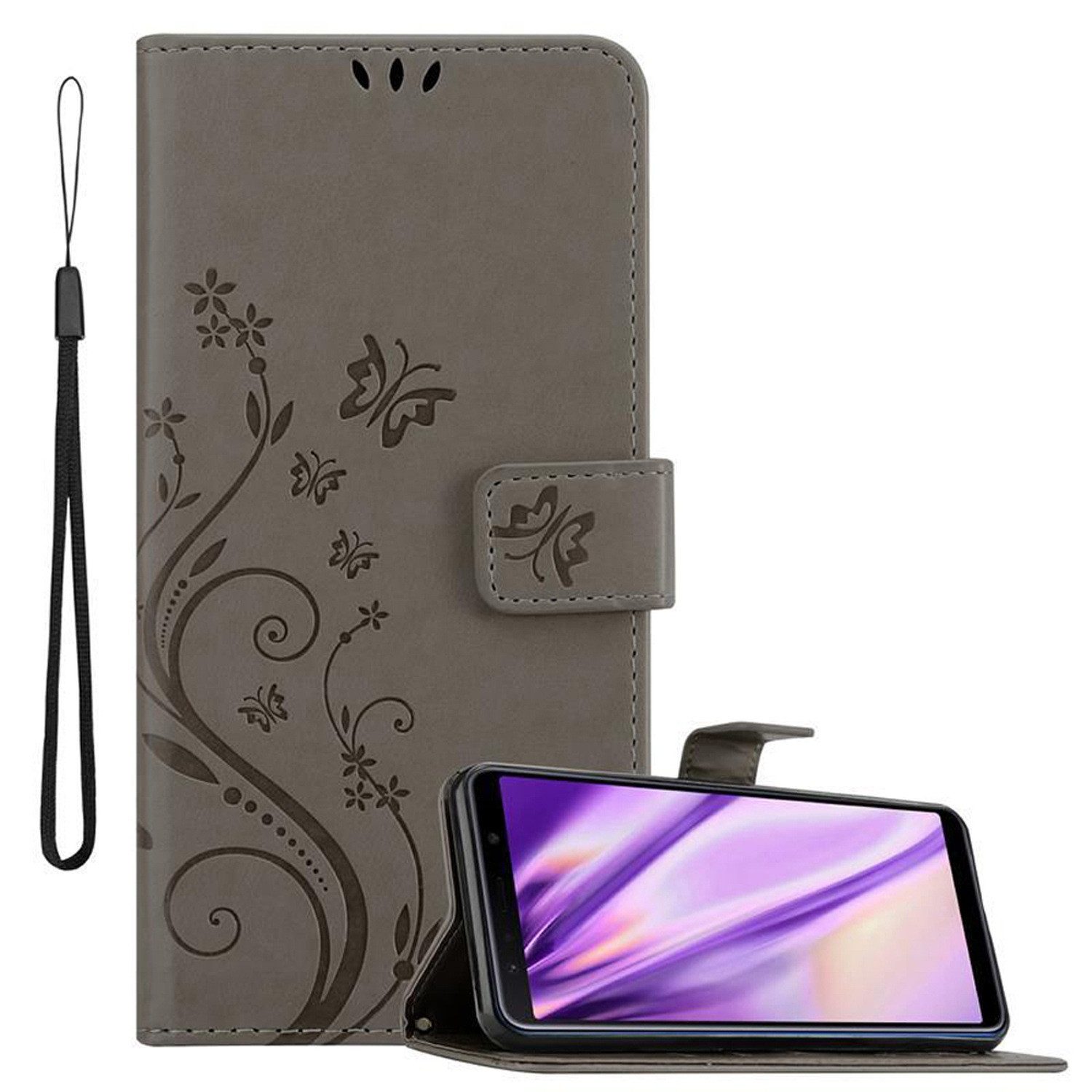 Cadorabo Handyhülle für Samsung Galaxy A7 2018 Hülle Samsung Galaxy A7 2018, Hülle Schutzhülle Blumen Flower mit Standfunktion Kartenfach Magnet