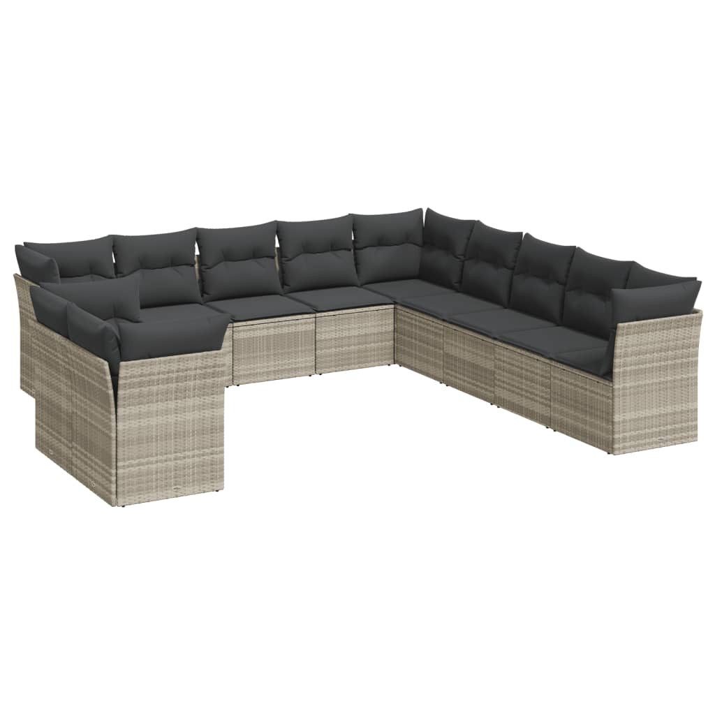 Gartenlounge-Set 11-tlg. Garten-Sofagarnitur mit Kissen Hellgrau Poly Rattan