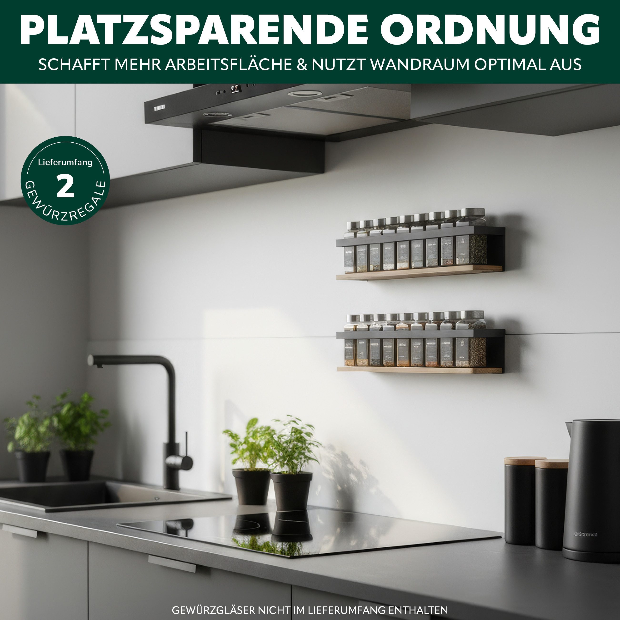 eluno Gewürzregal Gewürzregale 2er Set mit Bambusboden, 2-tlg. – Bild 2 von 5