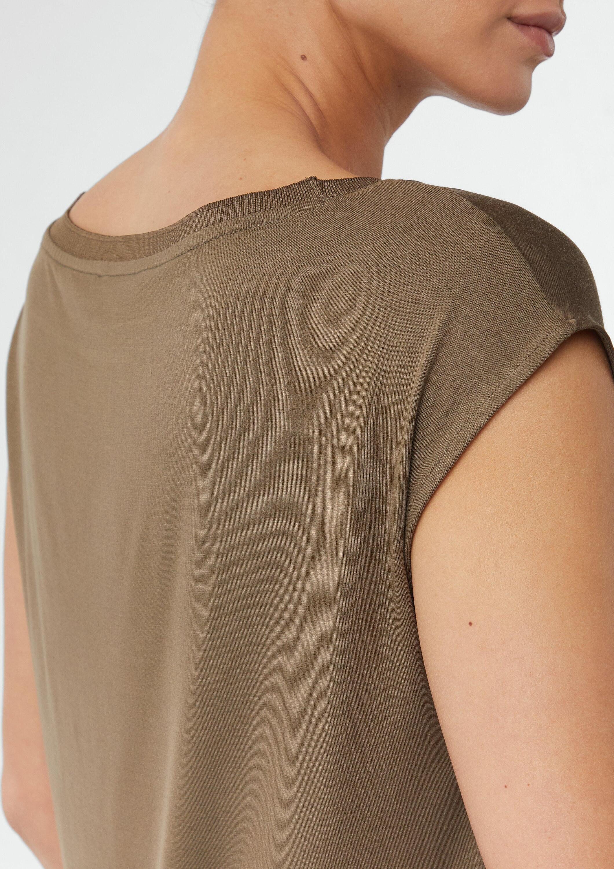 comma Kurzarmshirt T-Shirt Shirt im Fabricmix mit überschnittenen Schultern