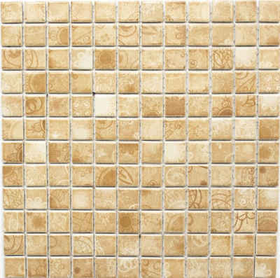 Mosani Mosaikfliesen Keramik Mosaik Retro Vintage beige braun Mosaikfliese Küchenrückwand