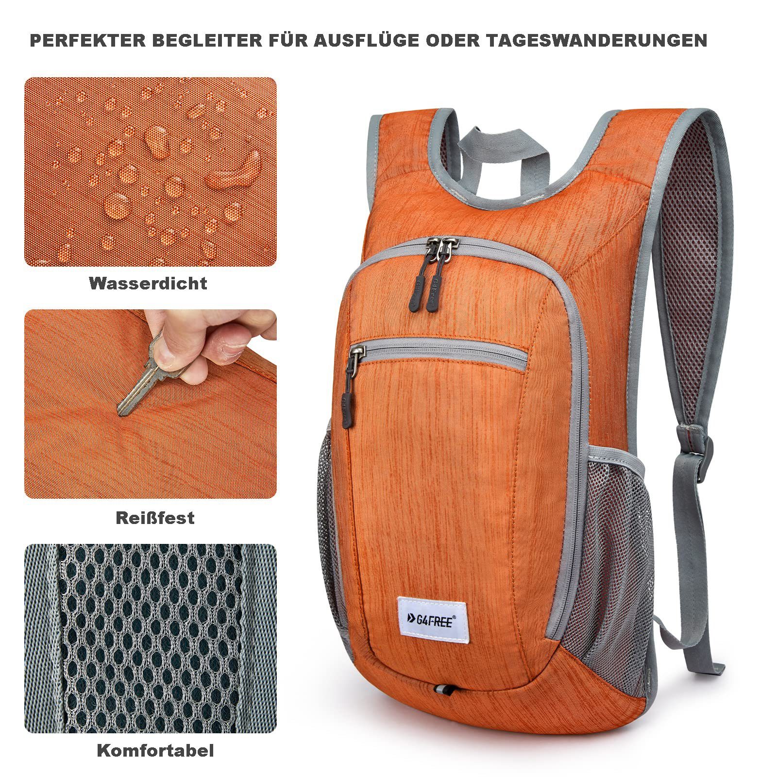 Outdoor Umhängetasche G4Free 15L Faltbare Orange Wanderrucksack, Reise Kleine