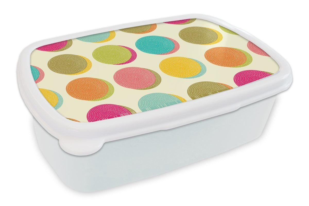 MuchoWow Lunchbox Retro - Bohème - Muster - Tupfen, Kunststoff, (2-tlg), Brotbox für Kinder und Erwachsene, Brotdose, für Jungs und Mädchen weiß