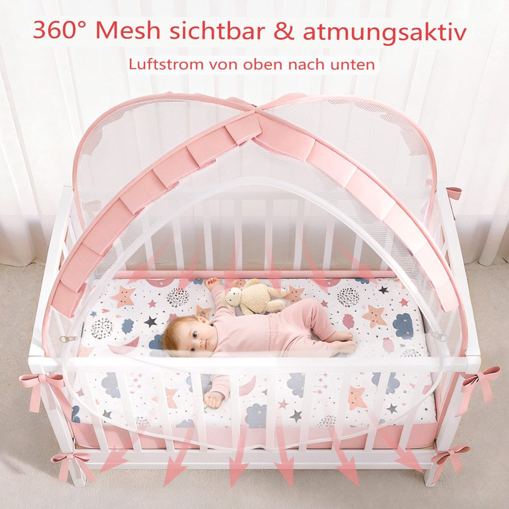 CAVEEN Betthimmel, Moskitonetz für Babybett Gitterbett 120×60×55cm Insektenschutz faltbar