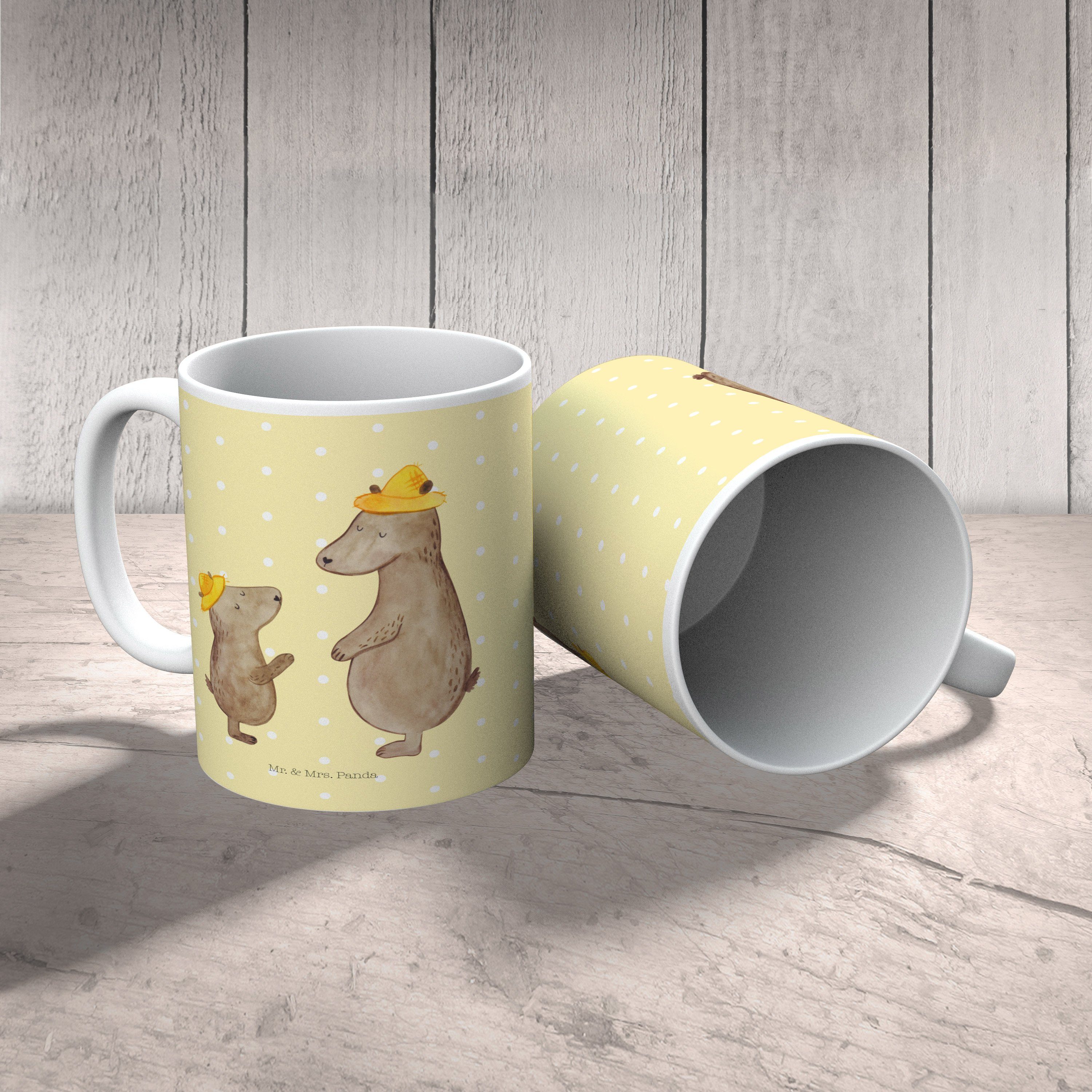 Mr. & Mrs. Panda Tasse Keramik Hut Gelb Pastell - Geschenk, Keramiktasse, mit Motive, Tasse - Bären