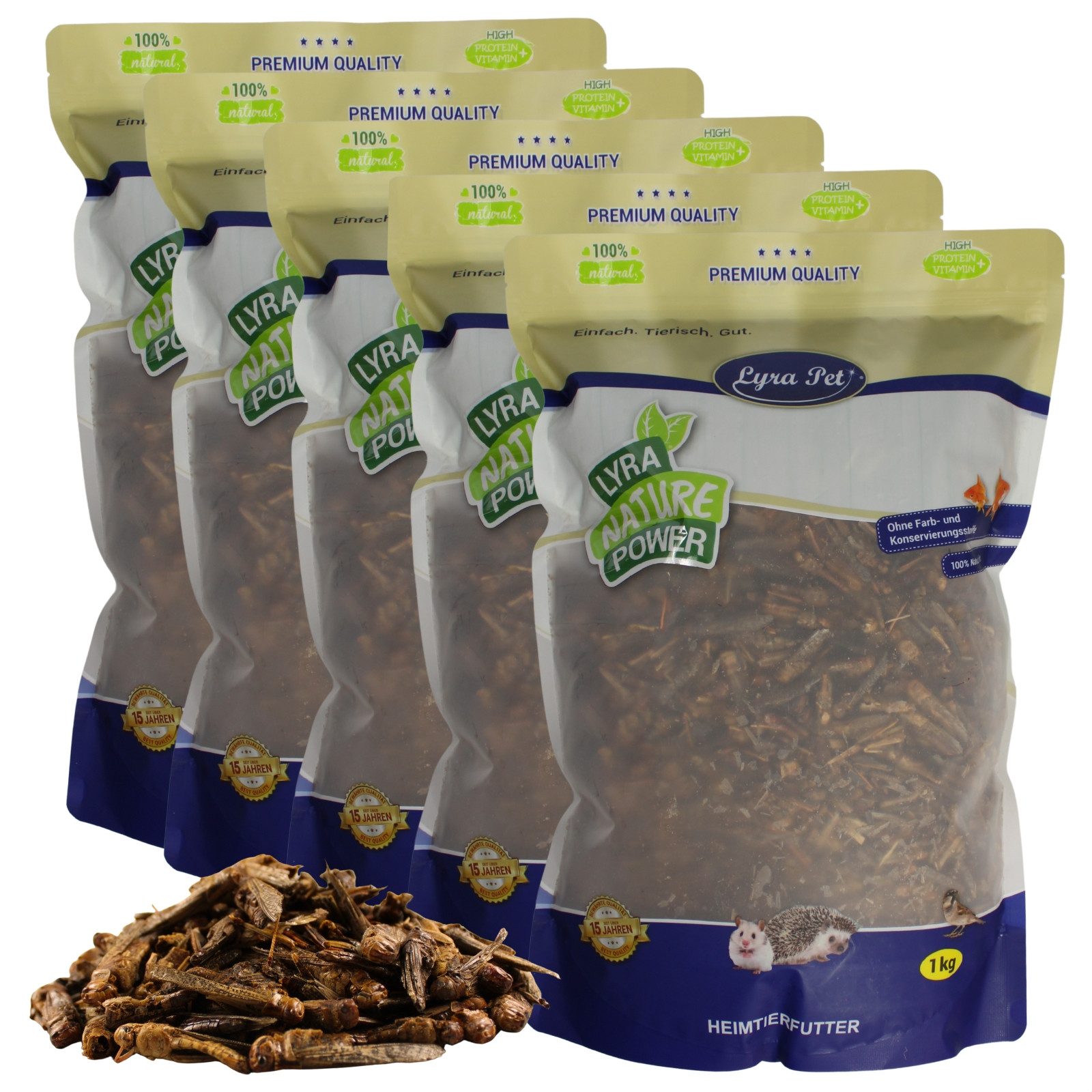 Lyra Pet 5 kg Lyra Pet® Heuschrecken getrocknet, für: Wildvogel, Nager, Reptilien, Fisch, Haus- und Nutztier