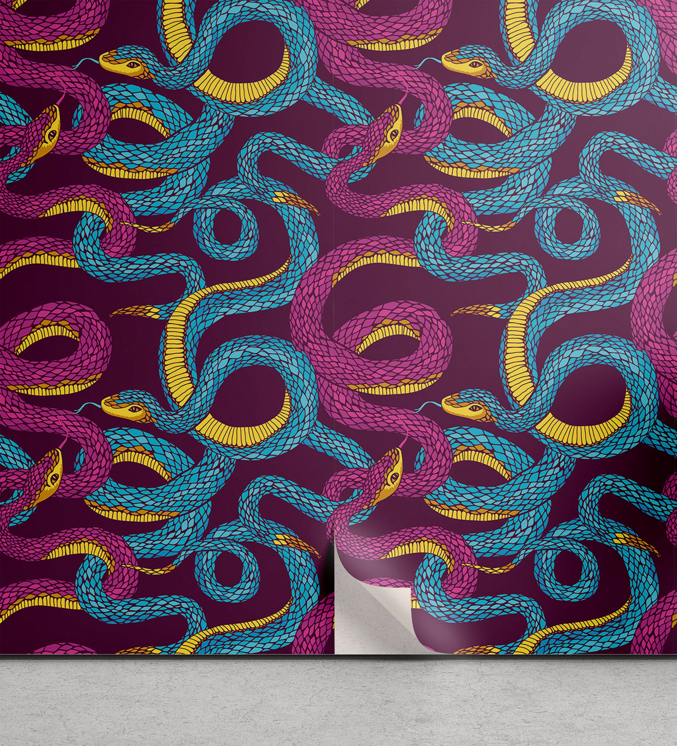 Abakuhaus Vinyltapete selbstklebendes Wohnzimmer Küchenakzent, Tier Hand gezeichnet Kunst-Schlangen