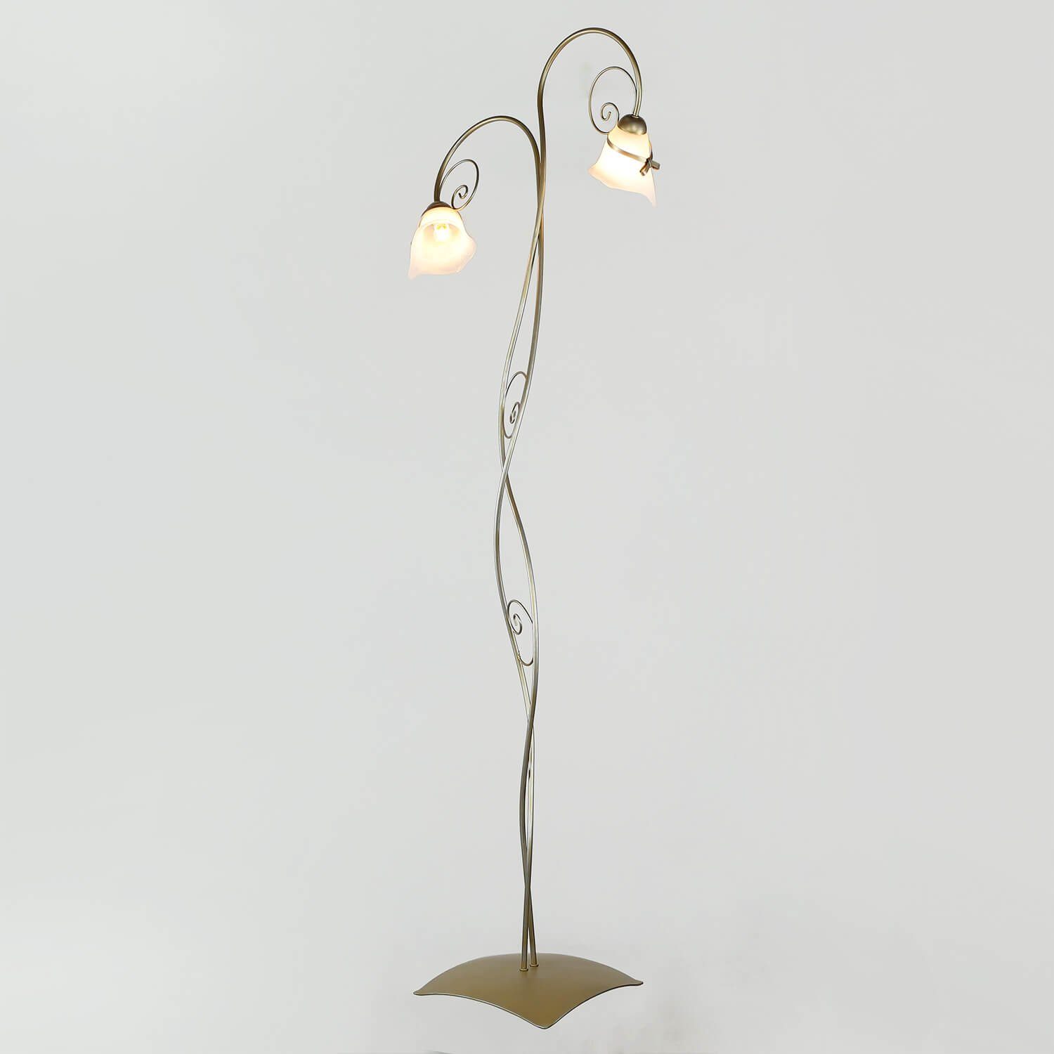 Licht-Erlebnisse Stehlampe KOKARDA, ohne Leuchtmittel, Stehleuchte Gold floraler Stil Glas Metall gemütlich Wohnzimmer Lampe