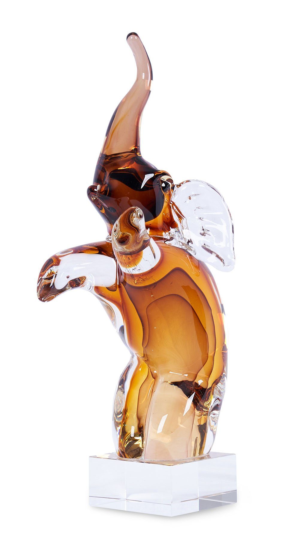 Levandeo® Skulptur, Designer Skulptur Elefant Unikat H36cm Orange Glasdeko Rot Glas Deko
